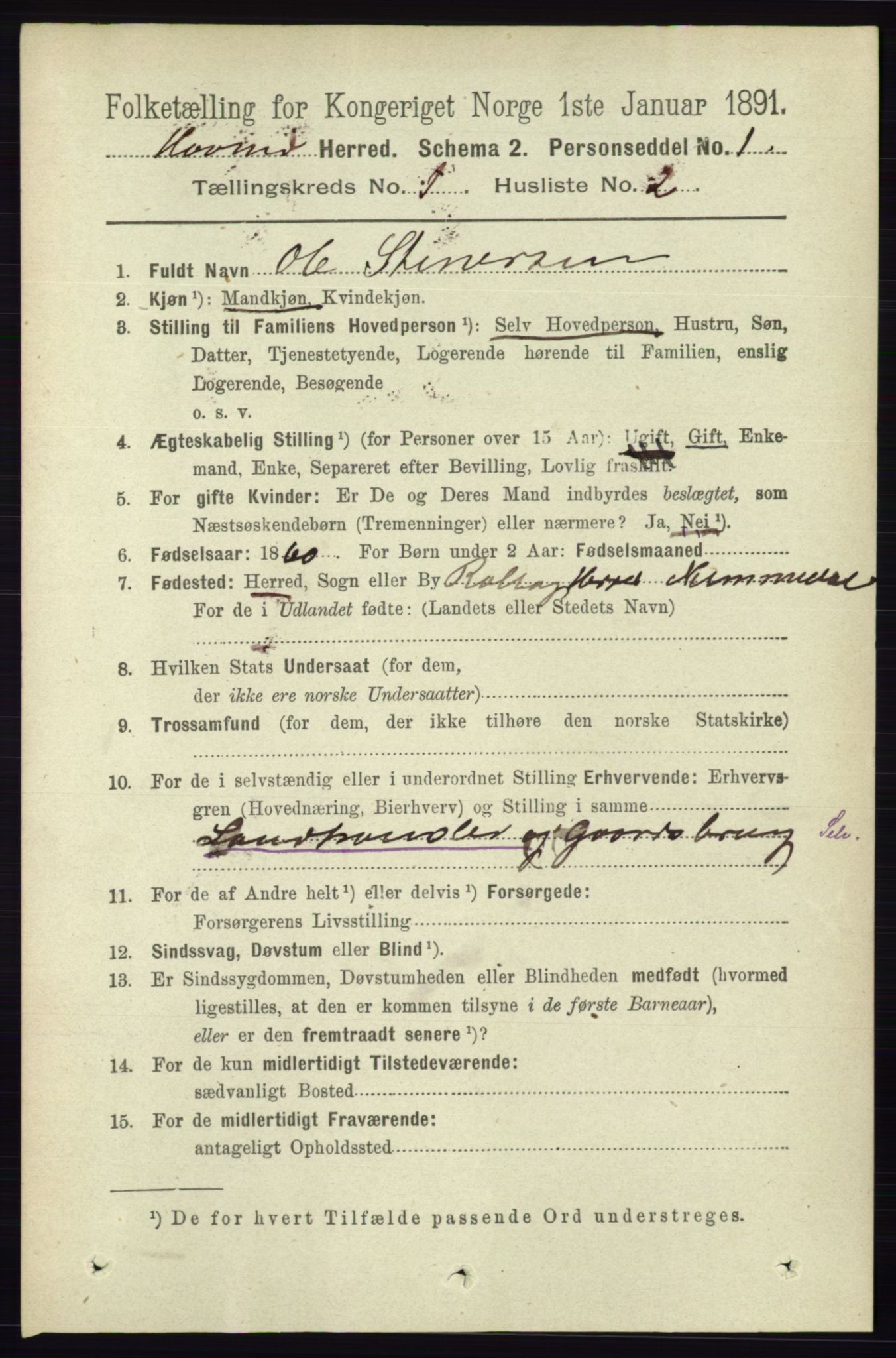 RA, 1891 census for 0825 Hovin, 1891, p. 91