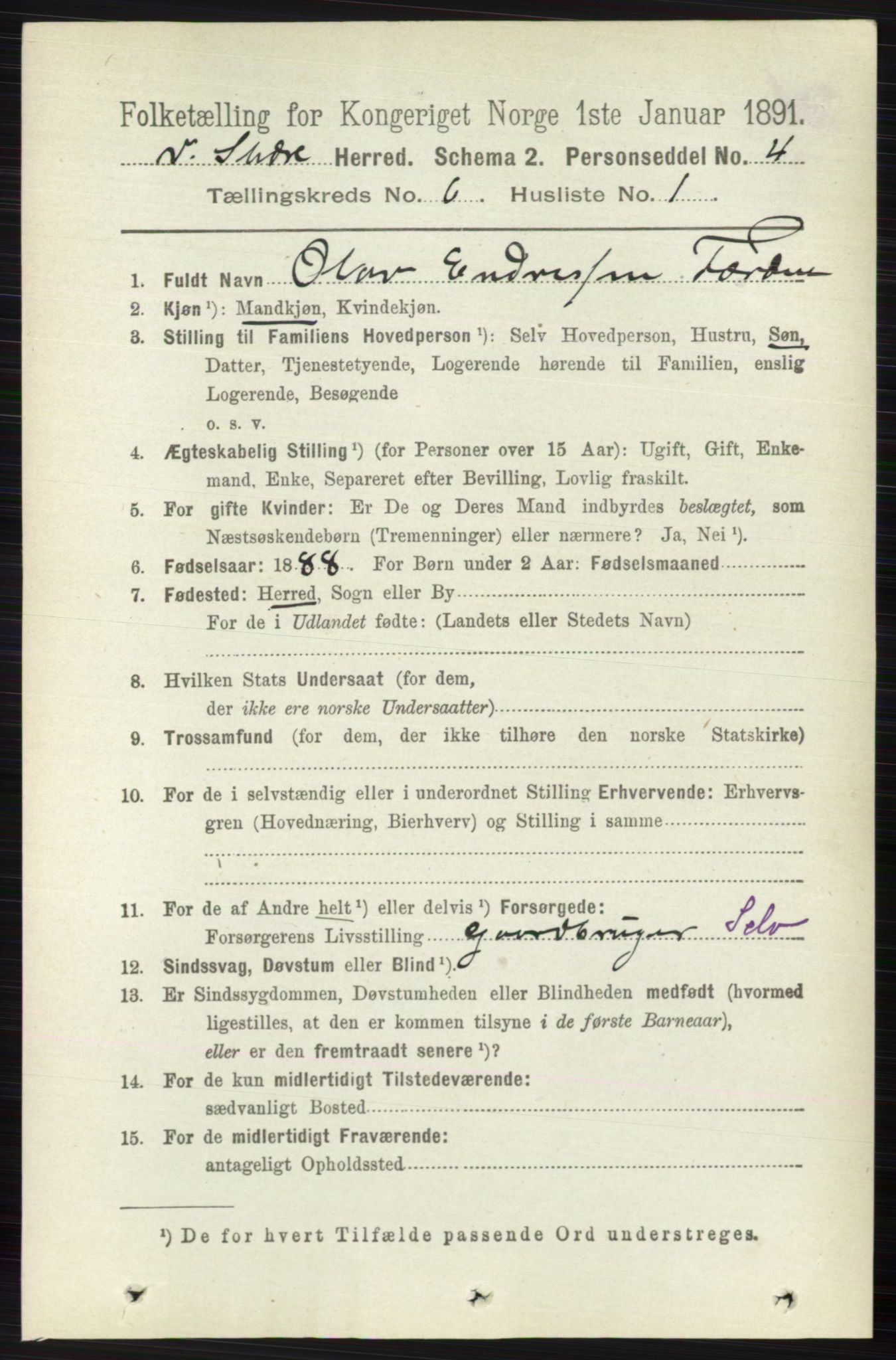 RA, 1891 census for 0543 Vestre Slidre, 1891, p. 2066