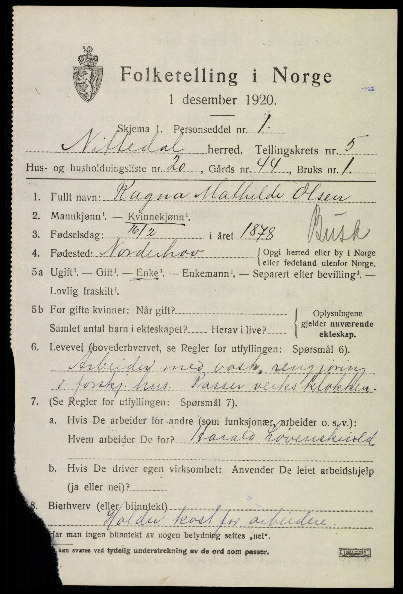 SAO, 1920 census for Nittedal, 1920, p. 6700