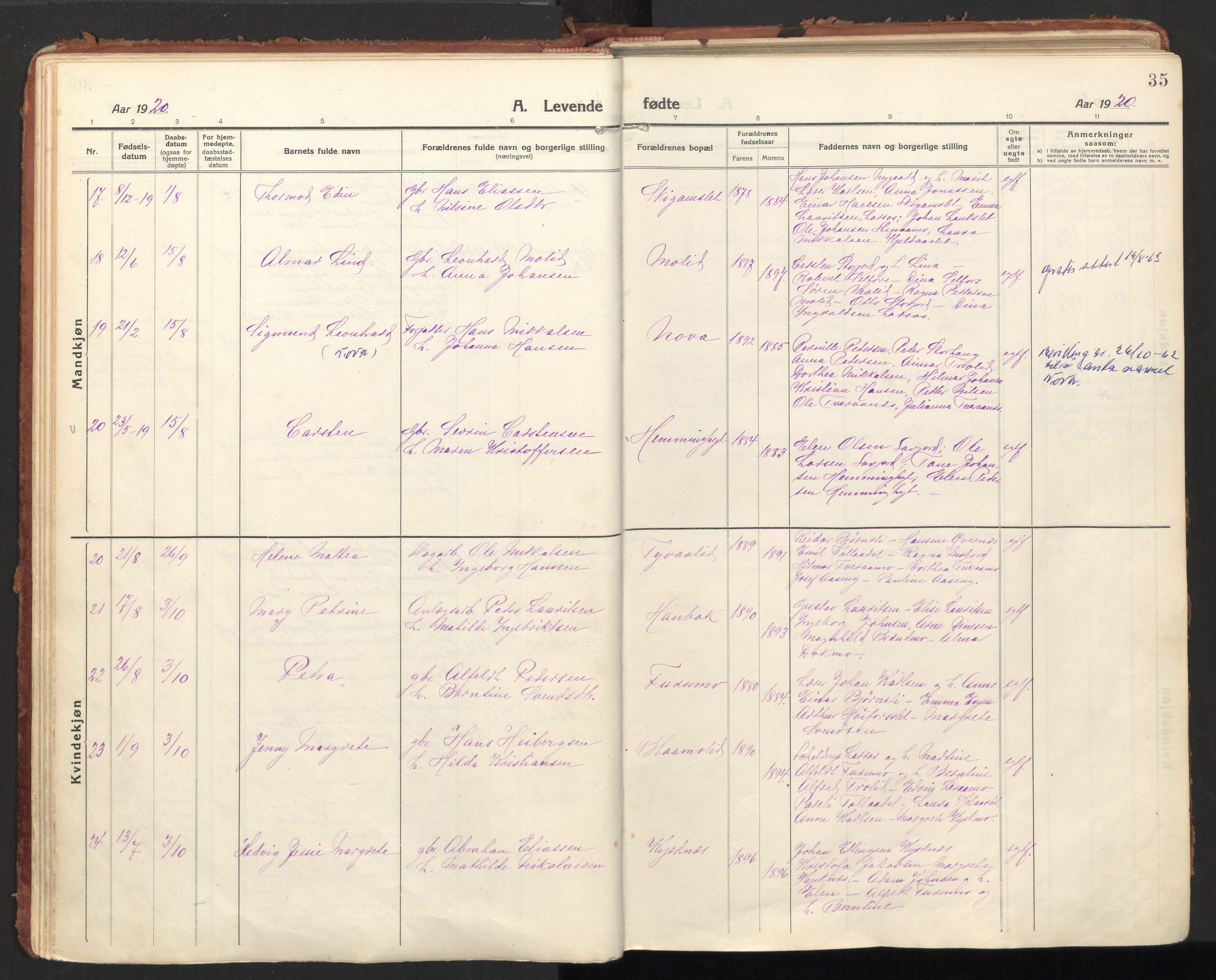 Ministerialprotokoller, klokkerbøker og fødselsregistre - Nordland, AV/SAT-A-1459/846/L0650: Parish register (official) no. 846A08, 1916-1935, p. 35