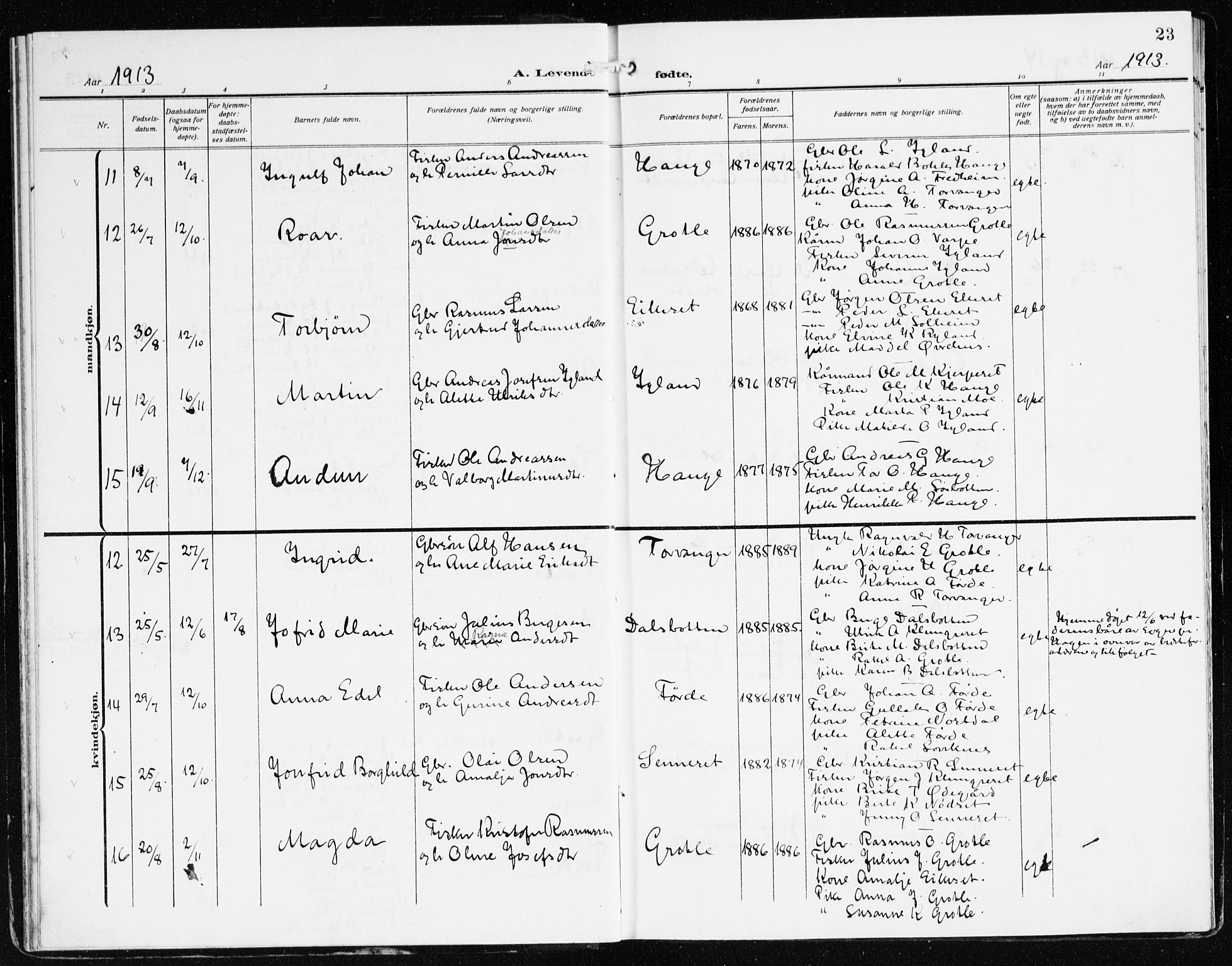 Bremanger sokneprestembete, AV/SAB-A-82201/H/Haa/Haac/L0001: Parish register (official) no. C 1, 1908-1921, p. 23