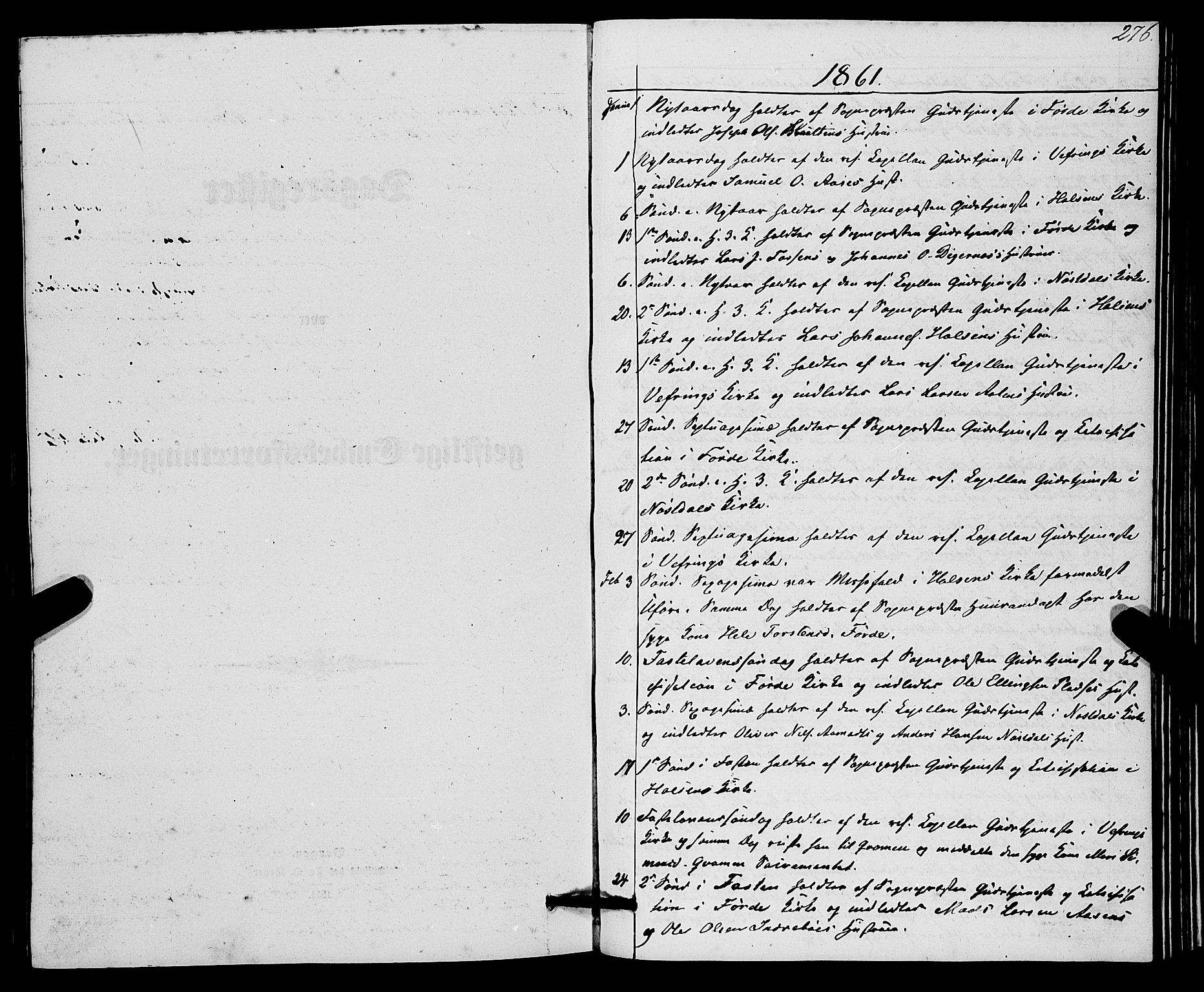 Førde sokneprestembete, SAB/A-79901/H/Haa/Haaa/L0010: Parish register (official) no. A 10, 1861-1876, p. 276
