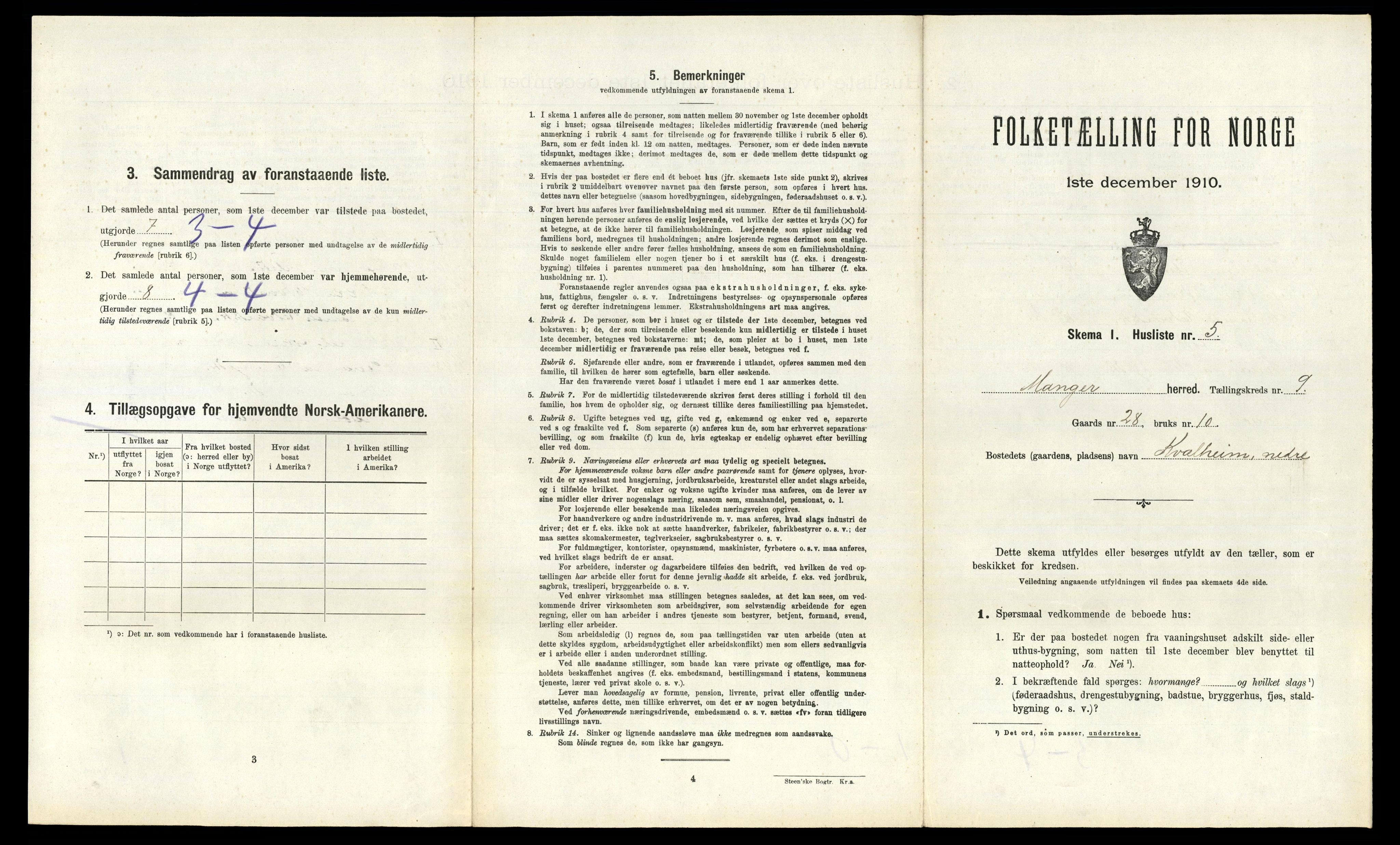 RA, 1910 census for Manger, 1910, p. 1015