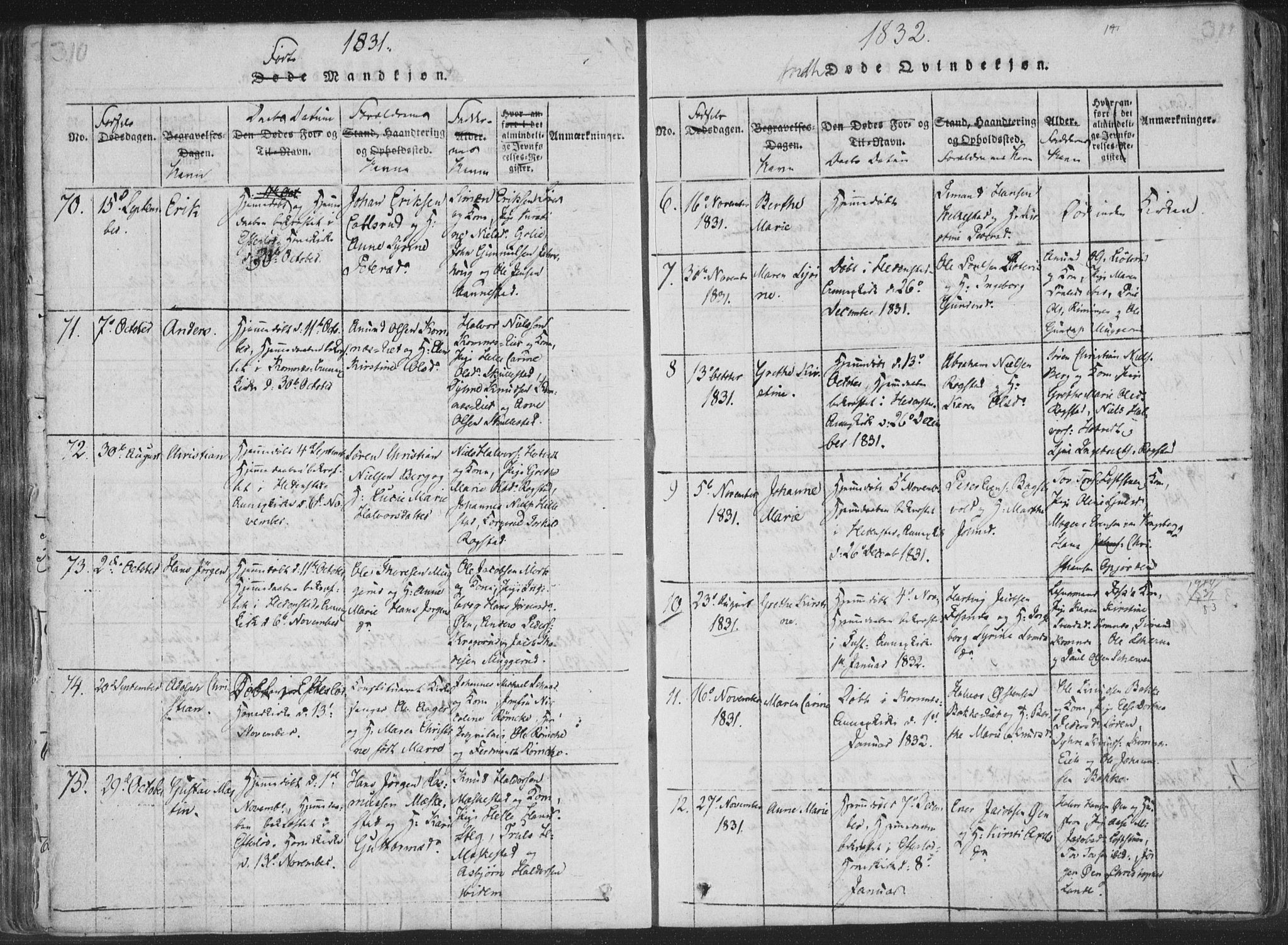 Sandsvær kirkebøker, AV/SAKO-A-244/F/Fa/L0004: Parish register (official) no. I 4, 1817-1839, p. 310-311