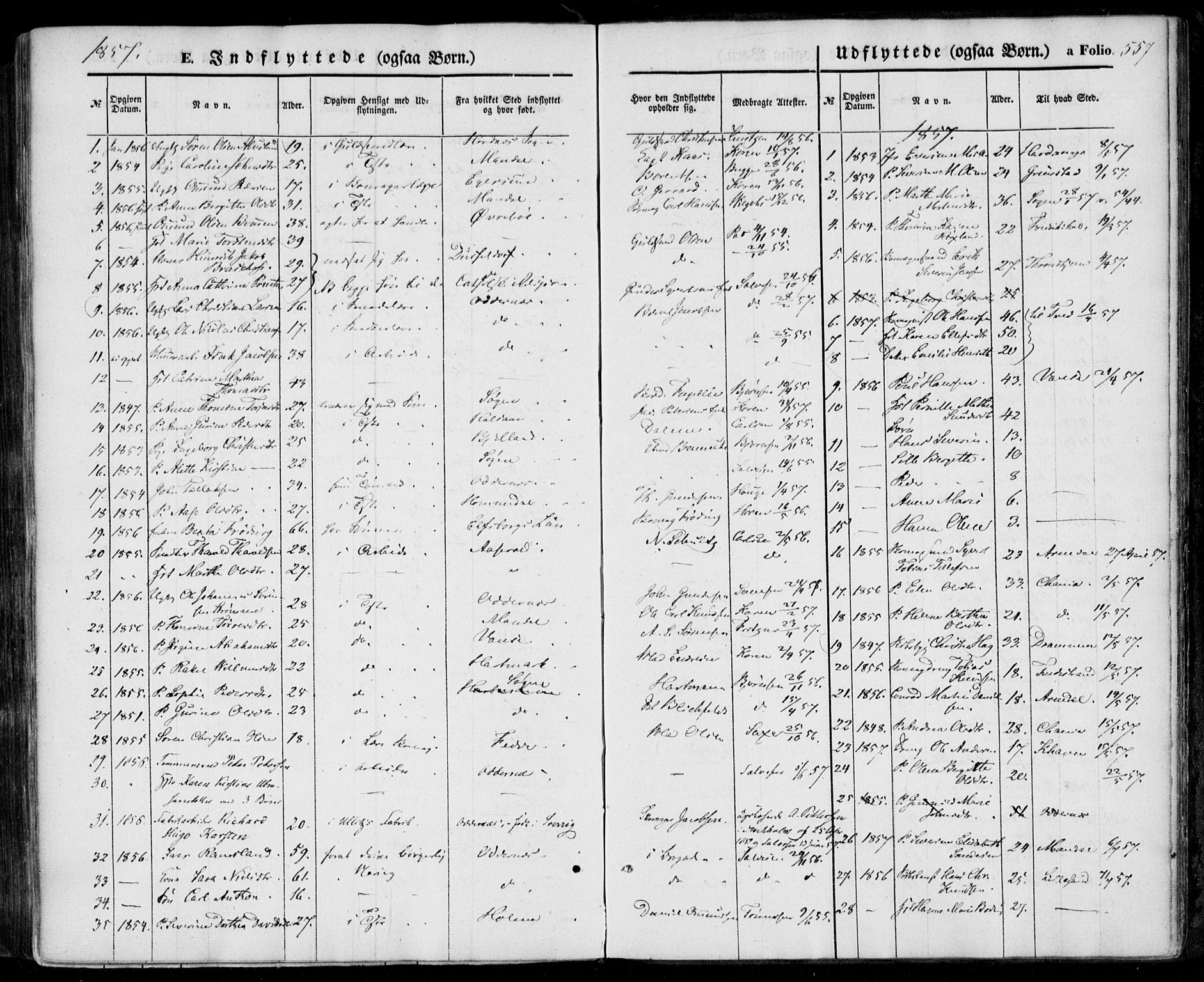 Kristiansand domprosti, SAK/1112-0006/F/Fa/L0014: Parish register (official) no. A 14, 1852-1867, p. 557