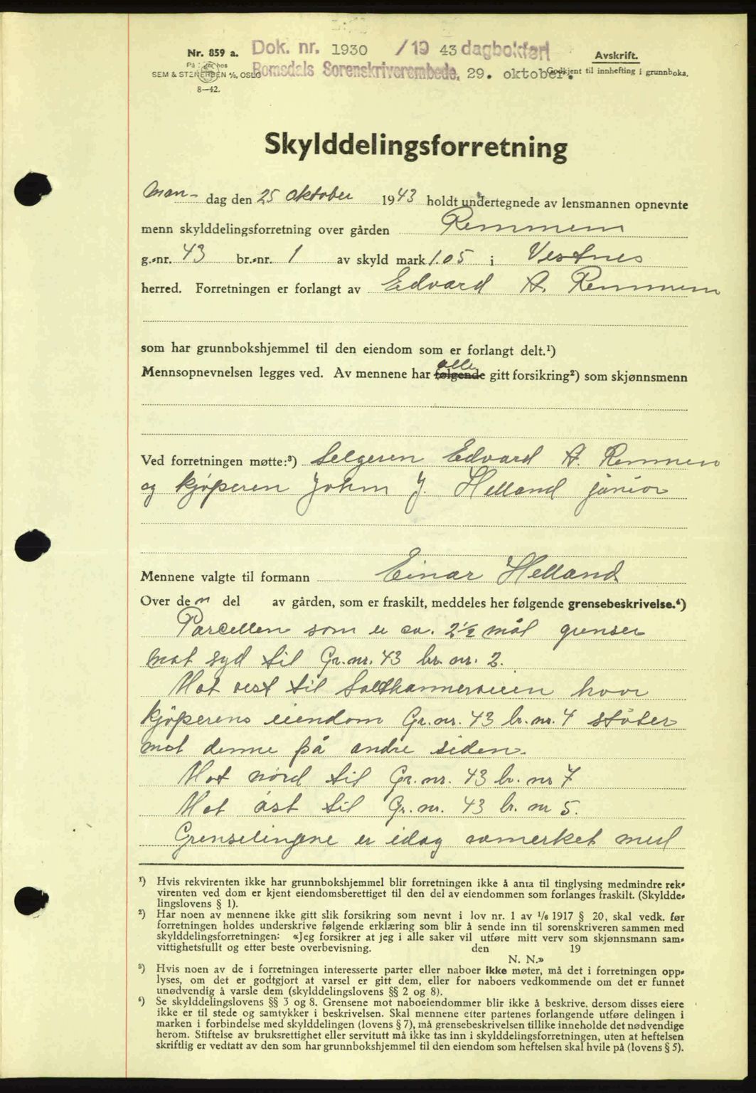 Romsdal sorenskriveri, AV/SAT-A-4149/1/2/2C: Mortgage book no. A15, 1943-1944, Diary no: : 1930/1943