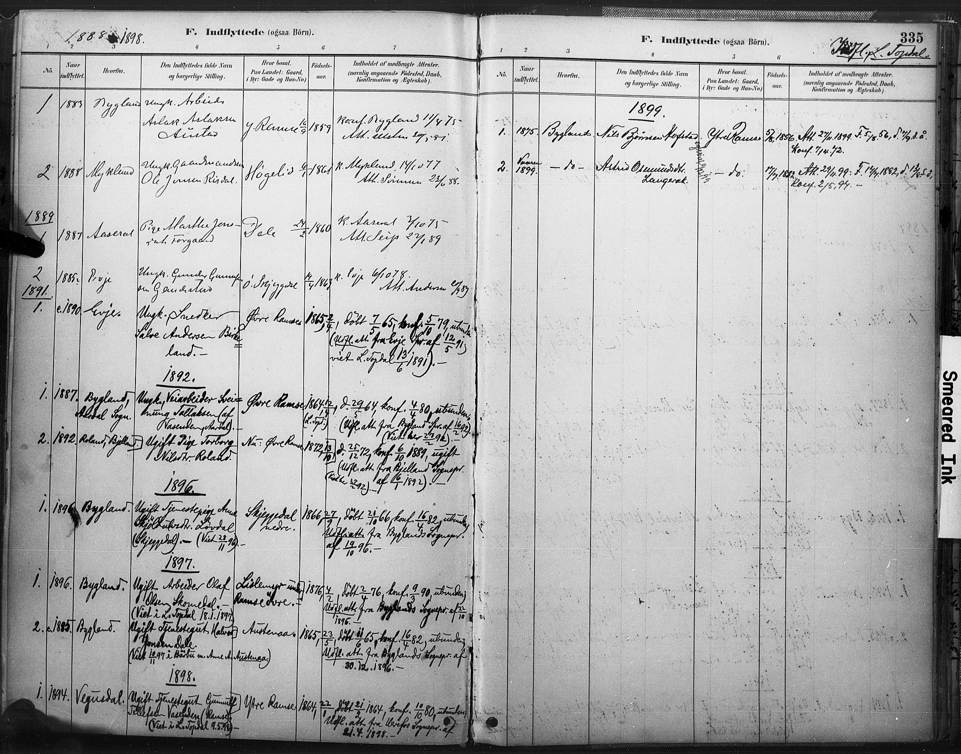 Åmli sokneprestkontor, AV/SAK-1111-0050/F/Fa/Fac/L0010: Parish register (official) no. A 10 /3, 1885-1899, p. 335