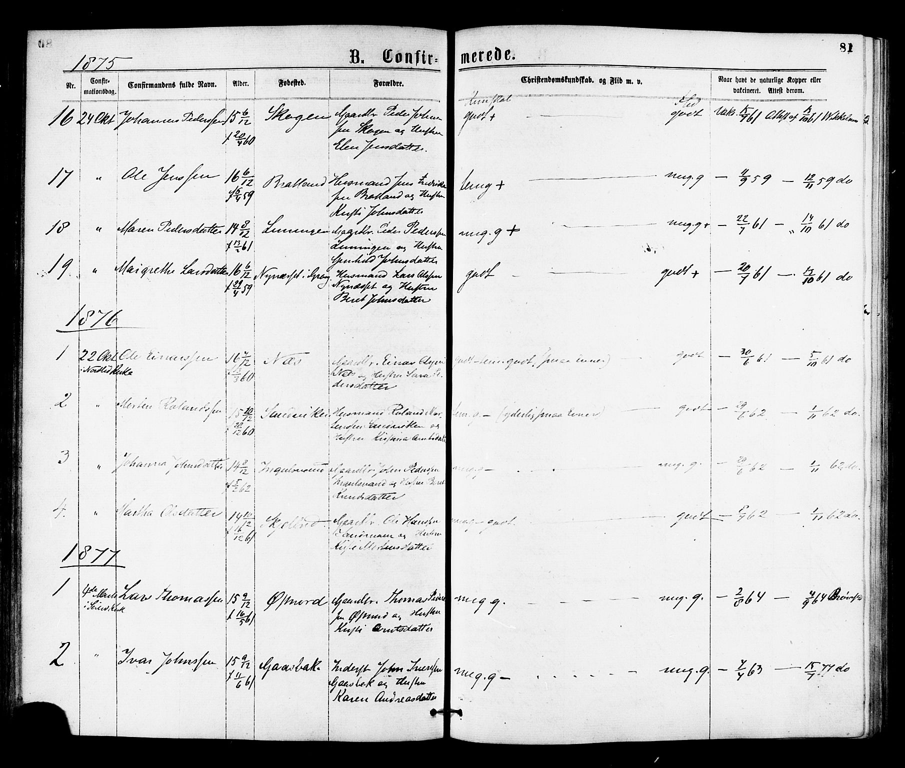 Ministerialprotokoller, klokkerbøker og fødselsregistre - Nord-Trøndelag, SAT/A-1458/755/L0493: Parish register (official) no. 755A02, 1865-1881, p. 81