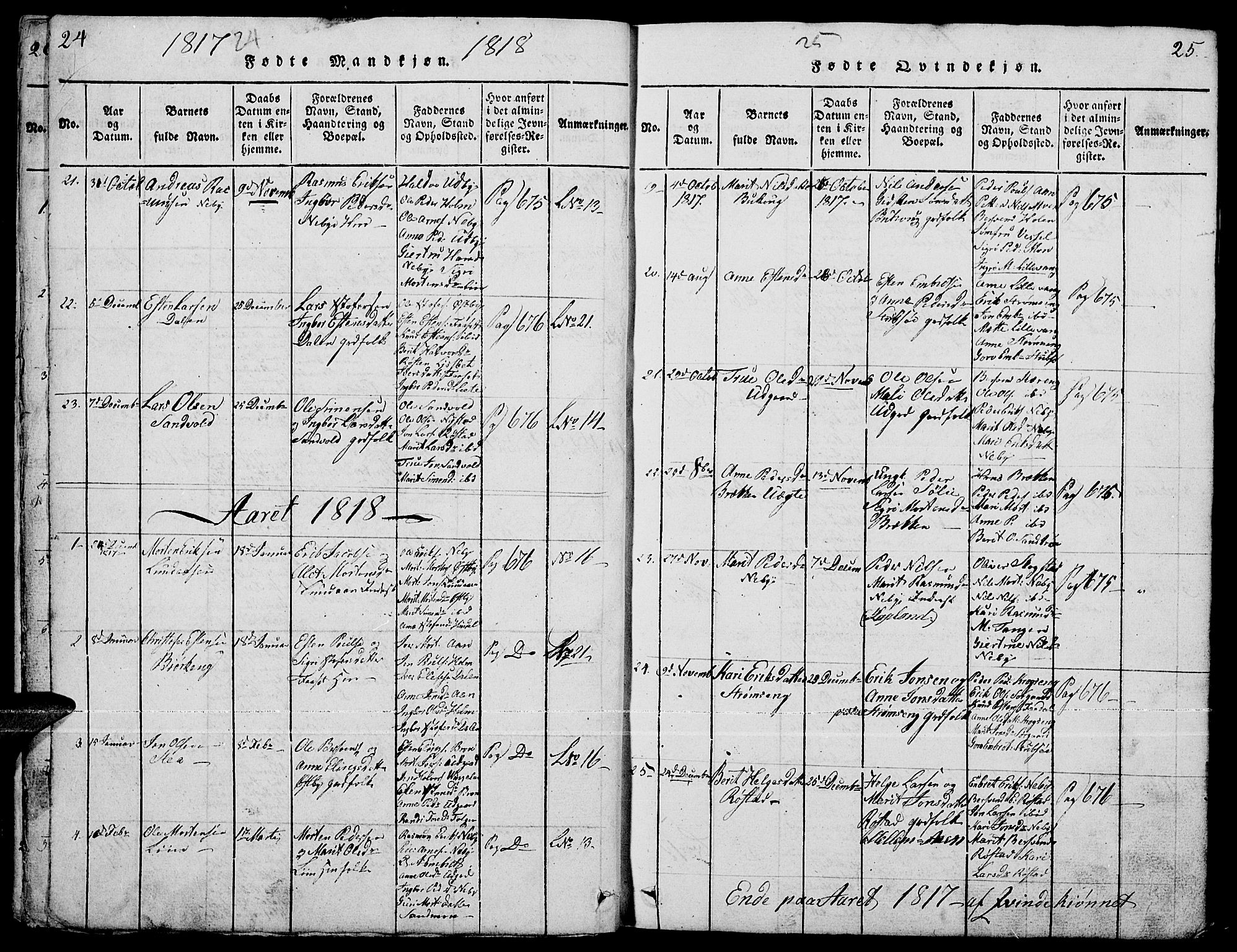 Tynset prestekontor, AV/SAH-PREST-058/H/Ha/Hab/L0001: Parish register (copy) no. 1, 1814-1859, p. 24-25