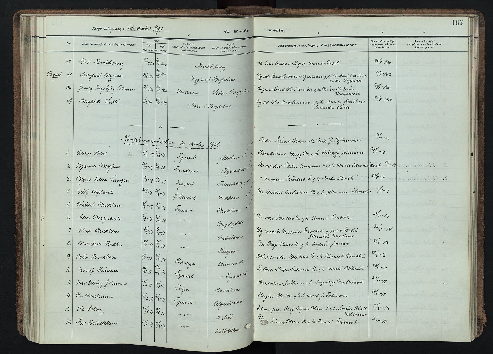 Tynset prestekontor, AV/SAH-PREST-058/H/Ha/Haa/L0026: Parish register (official) no. 26, 1915-1929, p. 165