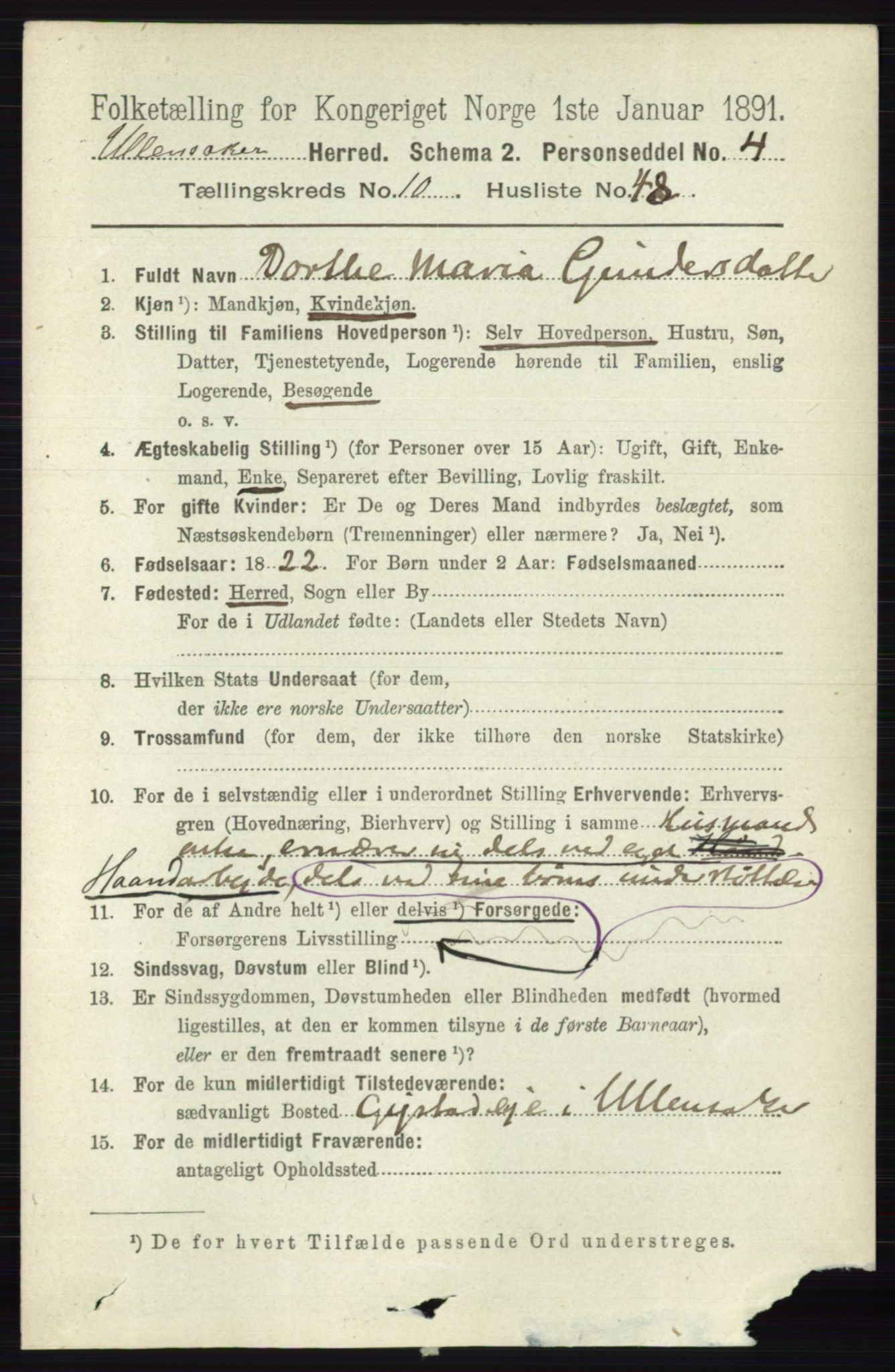 RA, 1891 census for 0235 Ullensaker, 1891, p. 4807