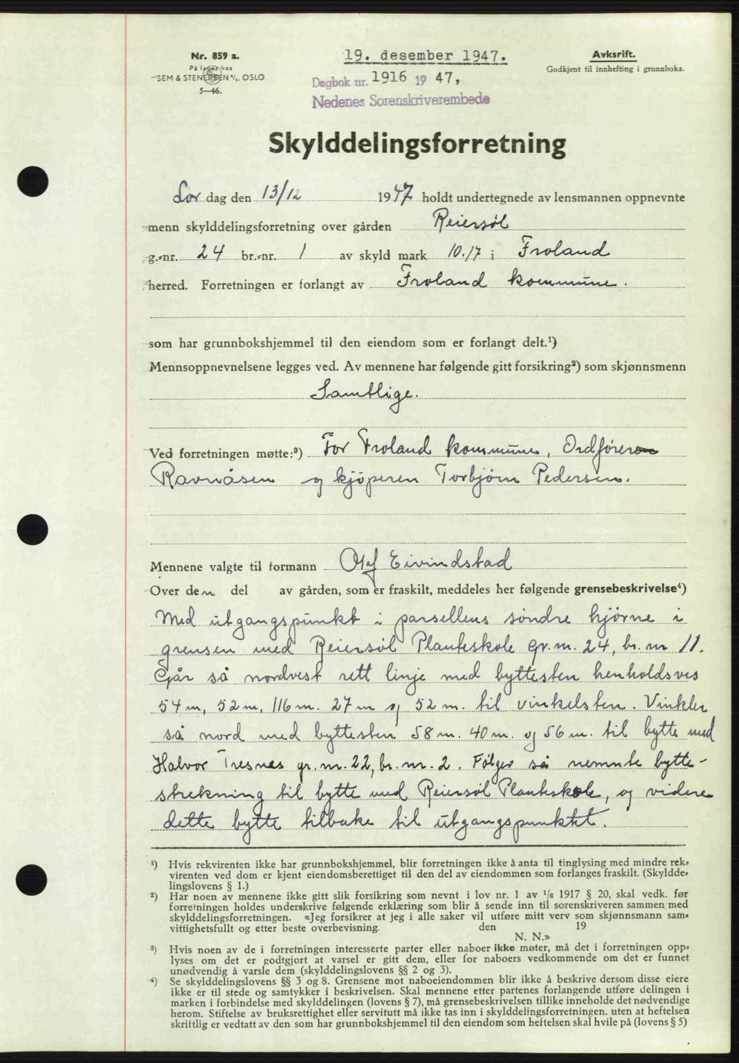 Nedenes sorenskriveri, AV/SAK-1221-0006/G/Gb/Gba/L0058: Mortgage book no. A10, 1947-1948, Diary no: : 1916/1947