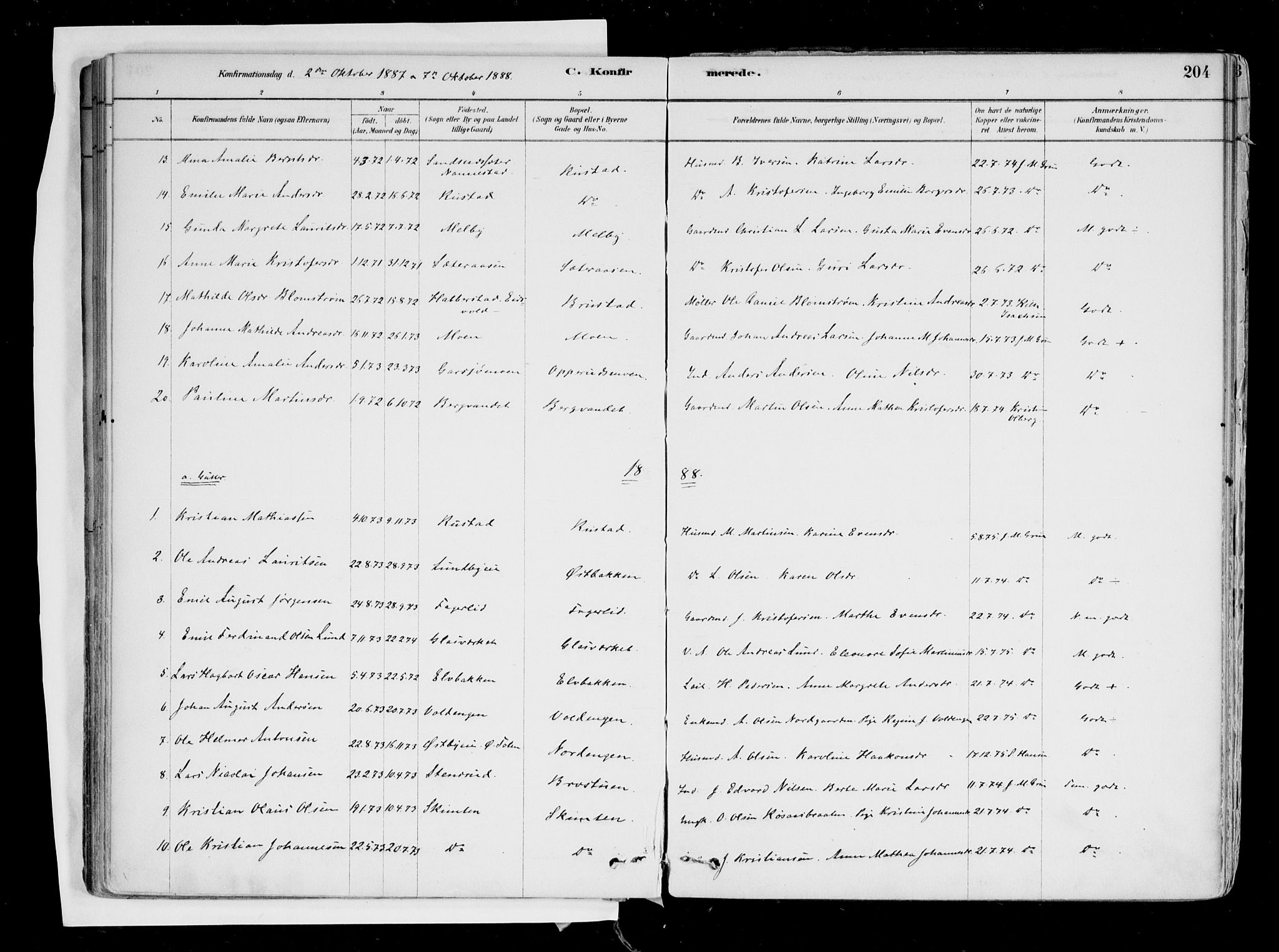 Hurdal prestekontor Kirkebøker, SAO/A-10889/F/Fa/L0007: Parish register (official) no. I 7, 1878-1906, p. 204