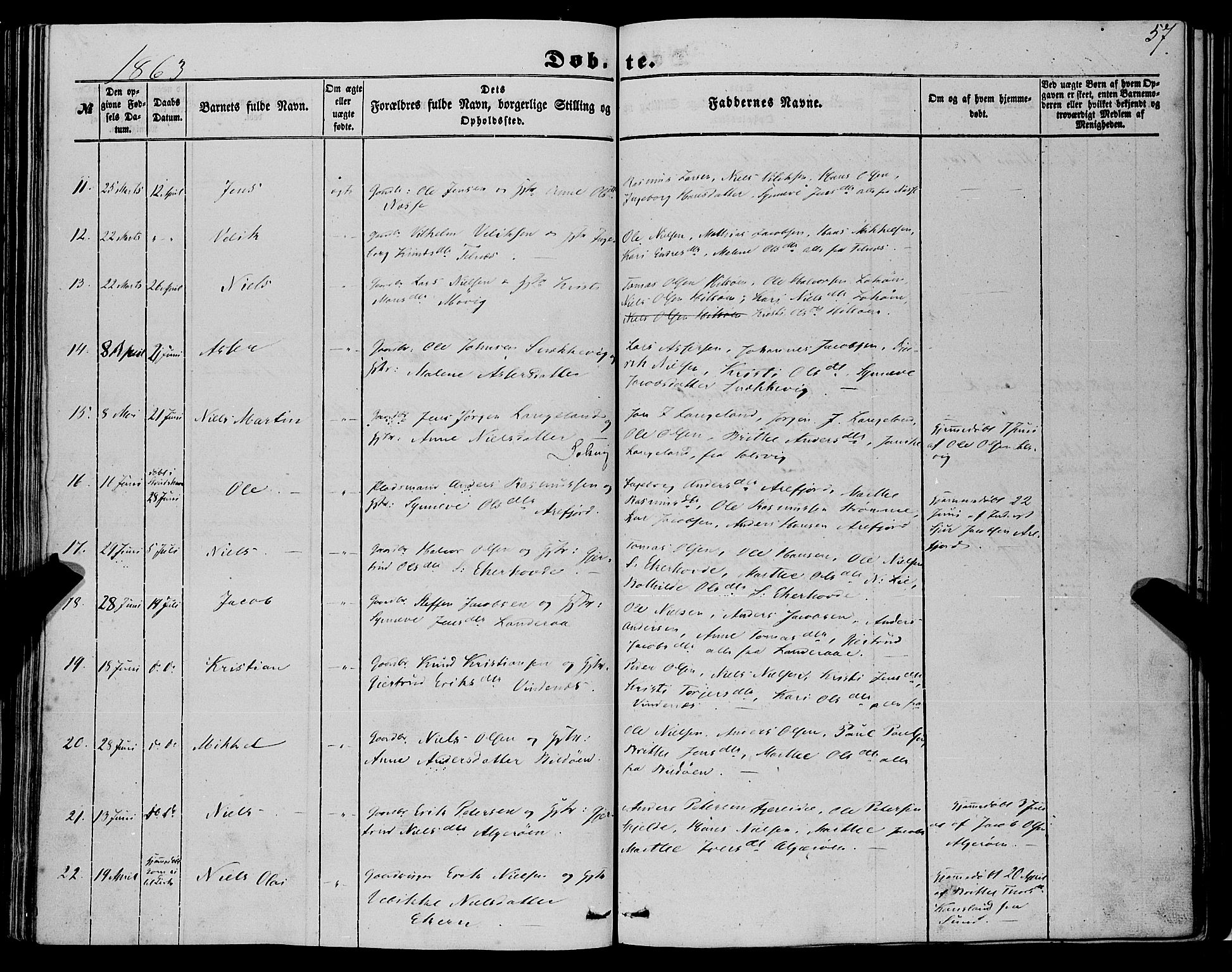 Fjell sokneprestembete, SAB/A-75301/H/Haa: Parish register (official) no. A 2, 1847-1864, p. 57