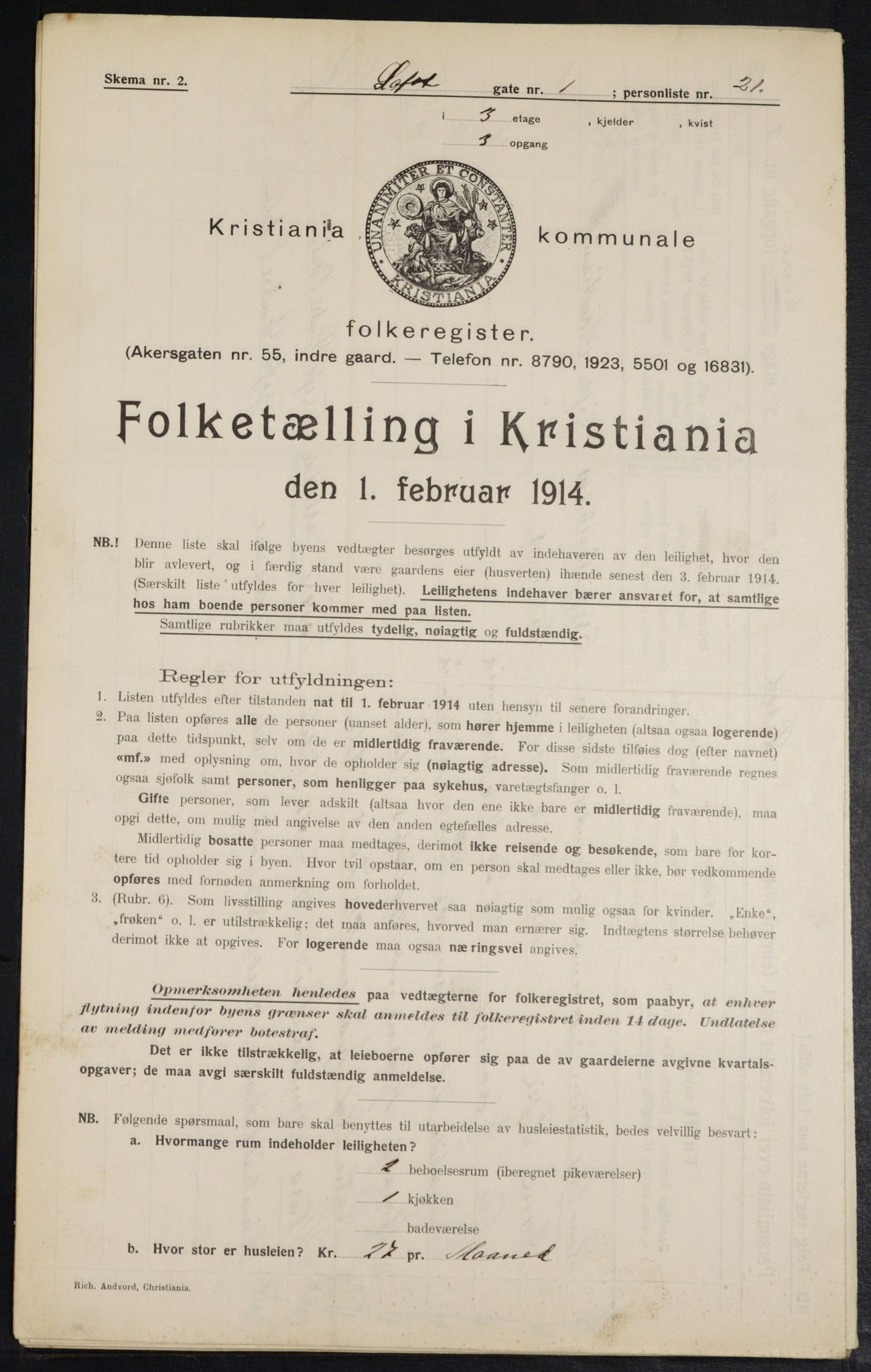 OBA, Municipal Census 1914 for Kristiania, 1914, p. 58280