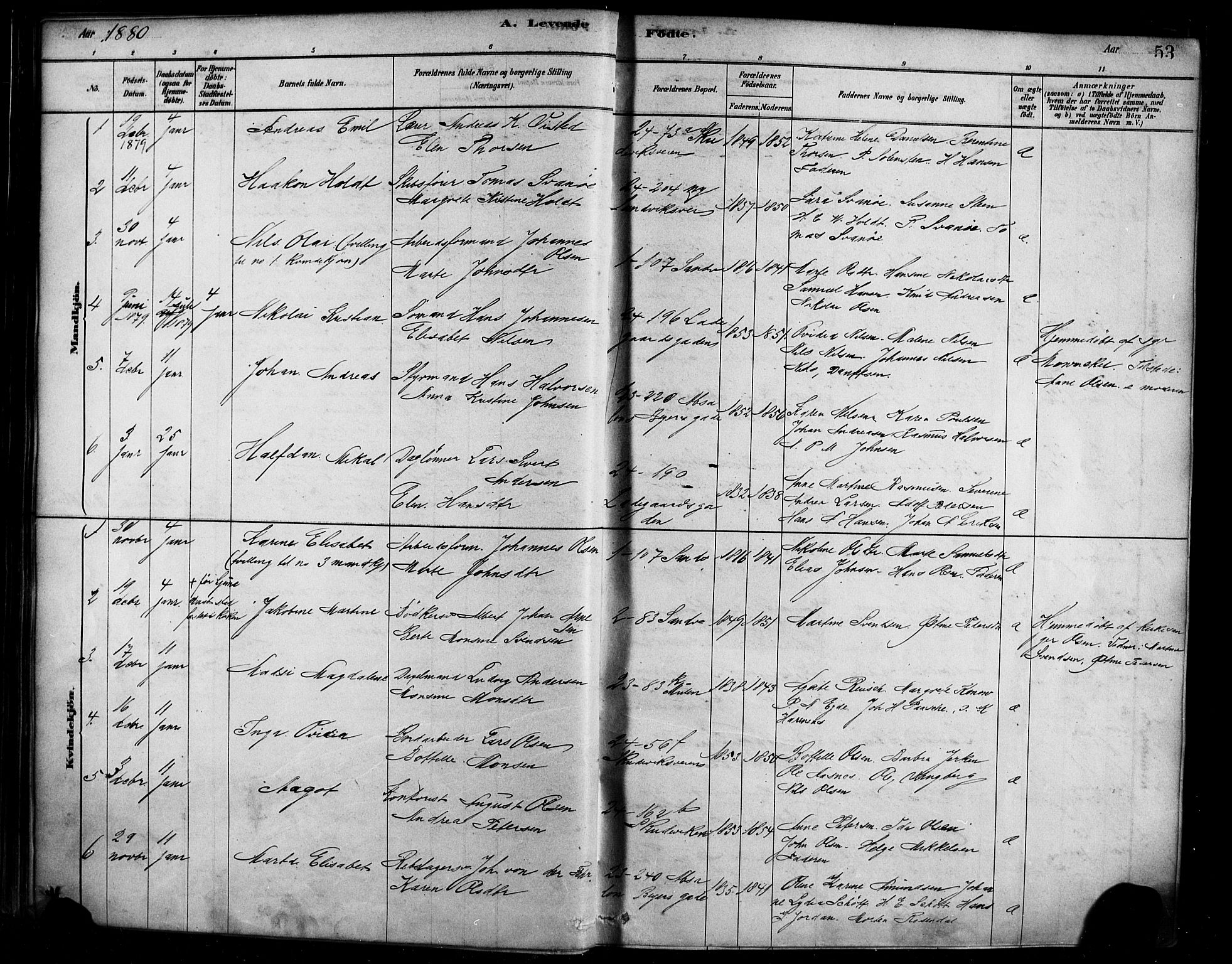 Sandviken Sokneprestembete, SAB/A-77601/H/Ha/L0004: Parish register (official) no. B 1, 1878-1891, p. 53