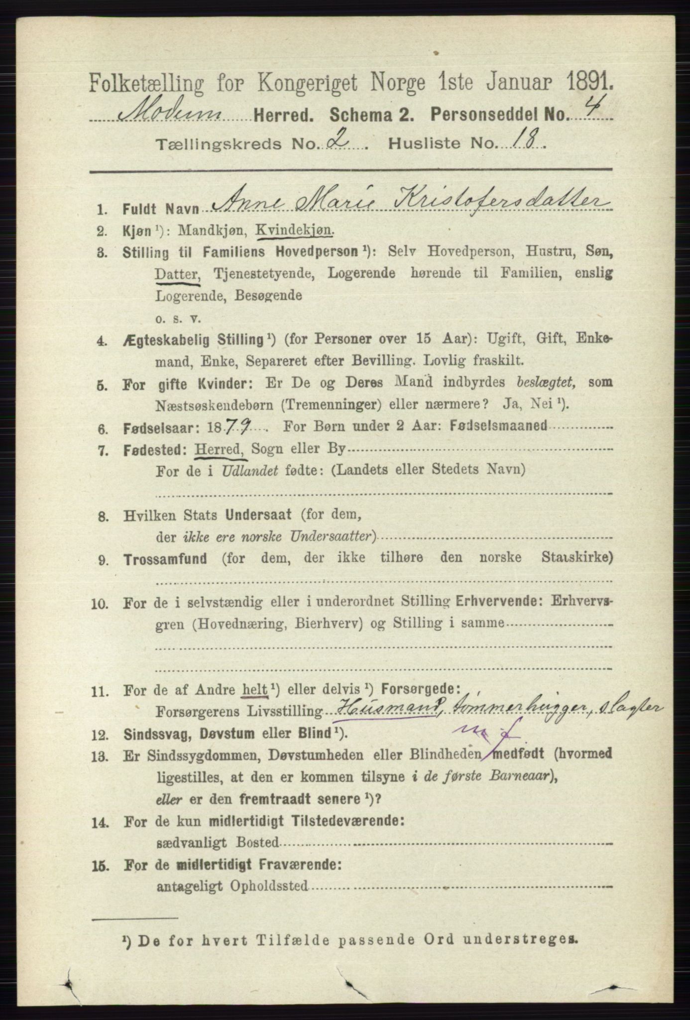 RA, 1891 census for 0623 Modum, 1891, p. 575