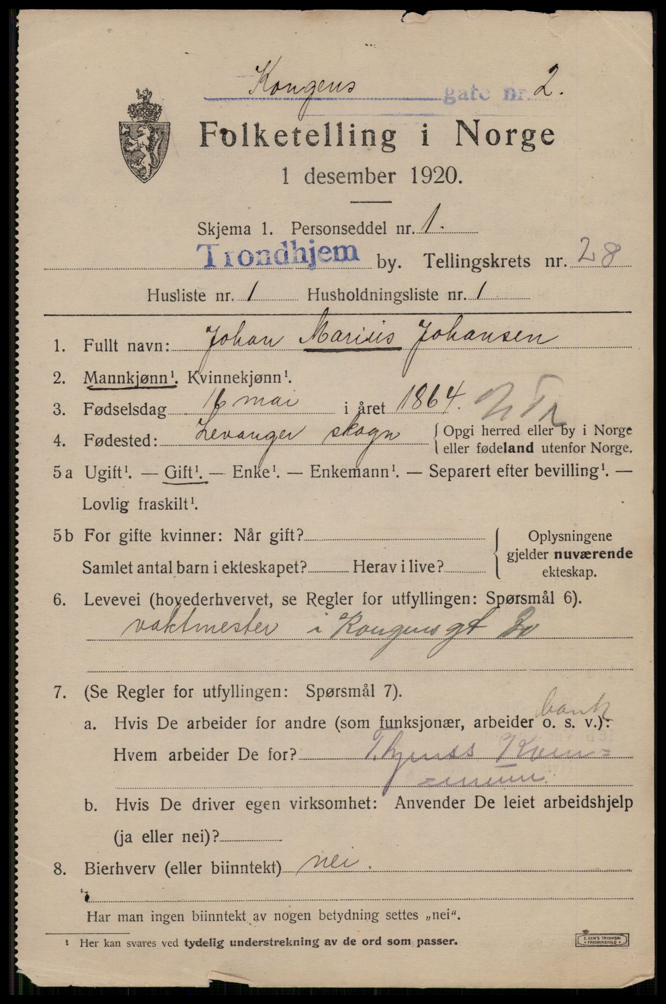 SAT, 1920 census for Trondheim, 1920, p. 70972