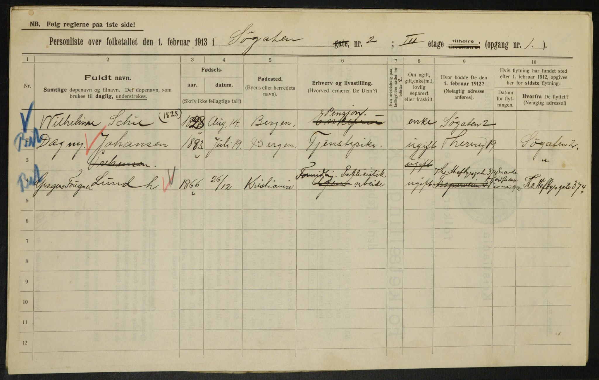 OBA, Municipal Census 1913 for Kristiania, 1913, p. 95119