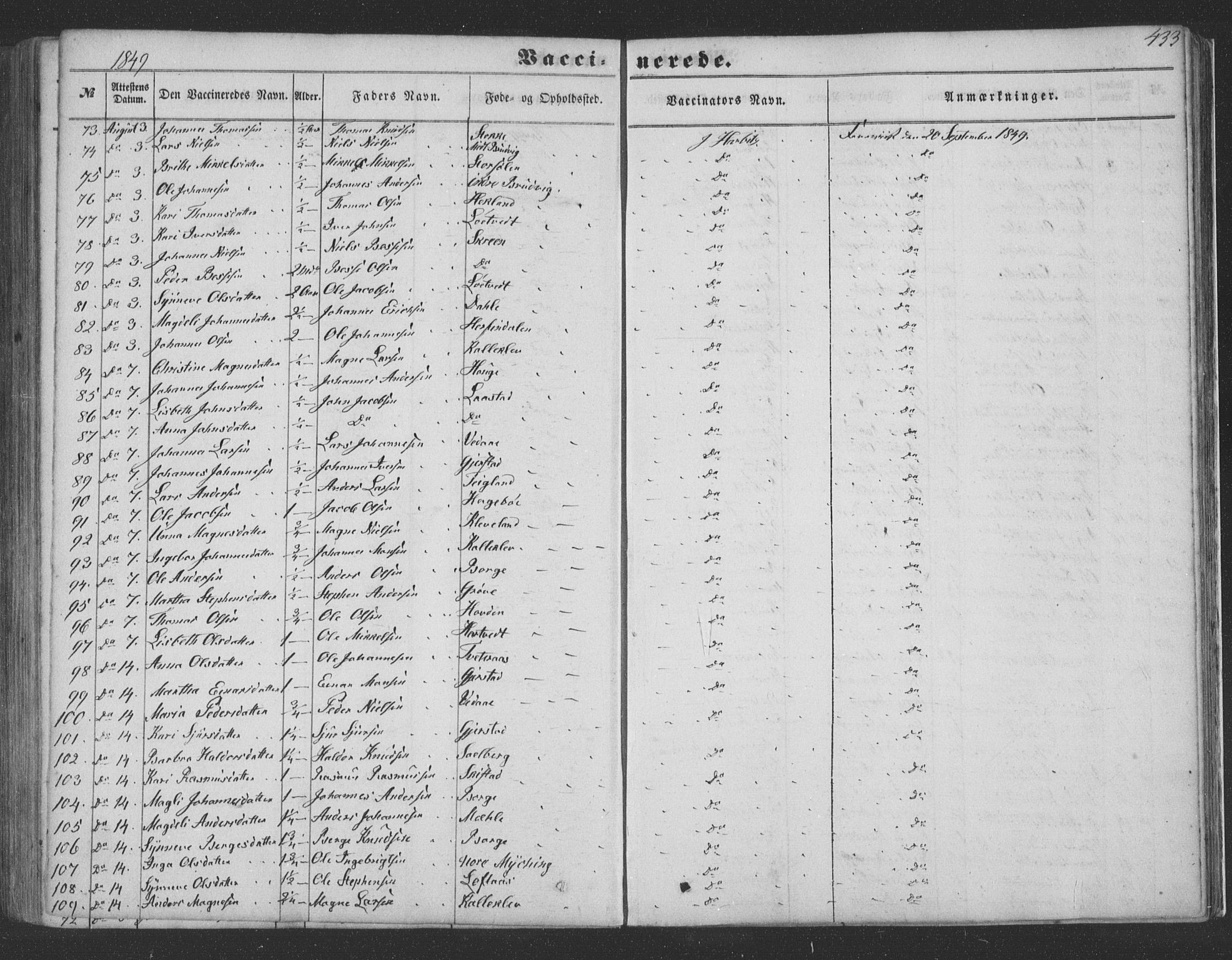 Haus sokneprestembete, SAB/A-75601/H/Haa: Parish register (official) no. A 16 II, 1848-1857, p. 433