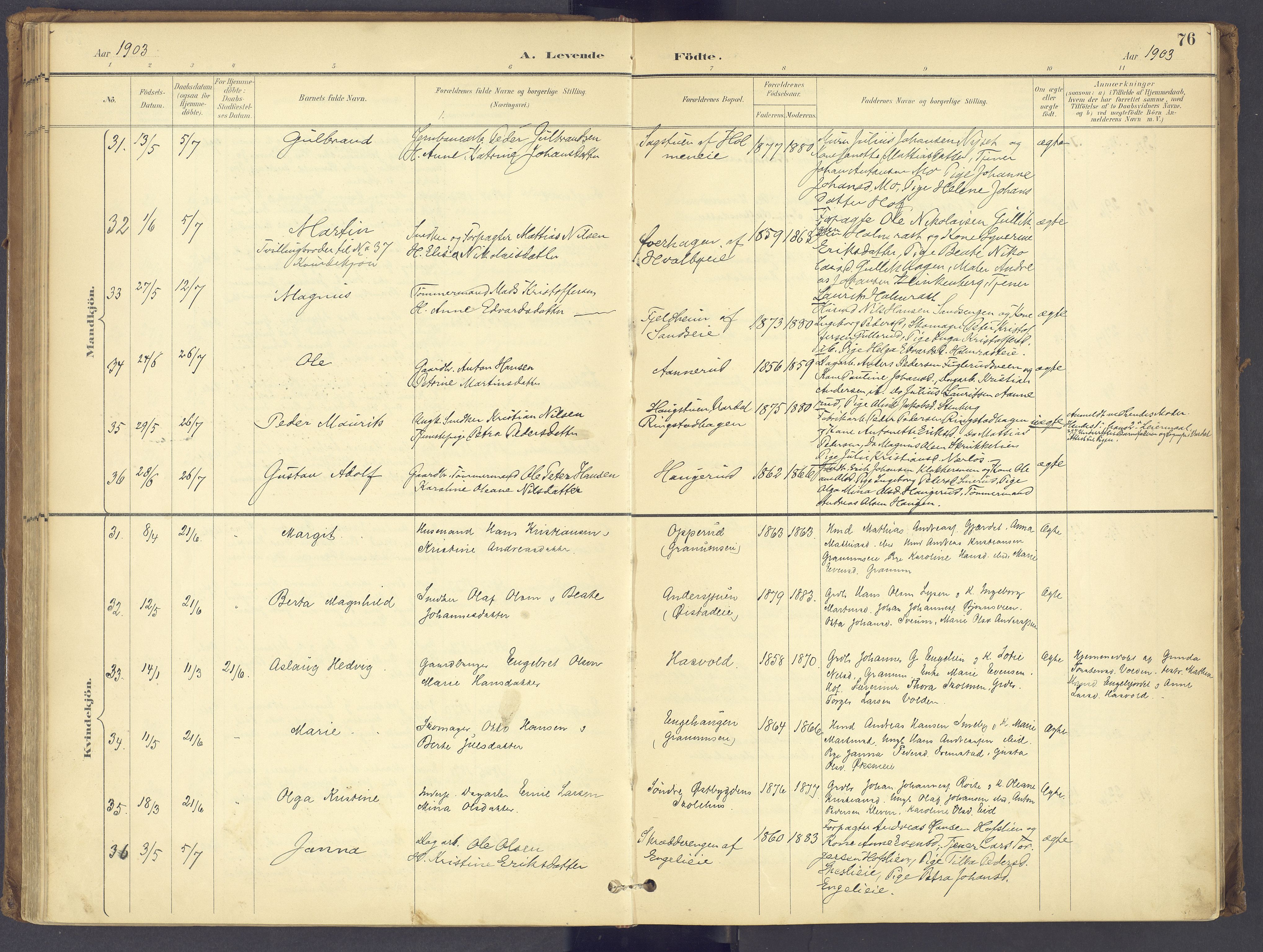 Søndre Land prestekontor, AV/SAH-PREST-122/K/L0006: Parish register (official) no. 6, 1895-1904, p. 76