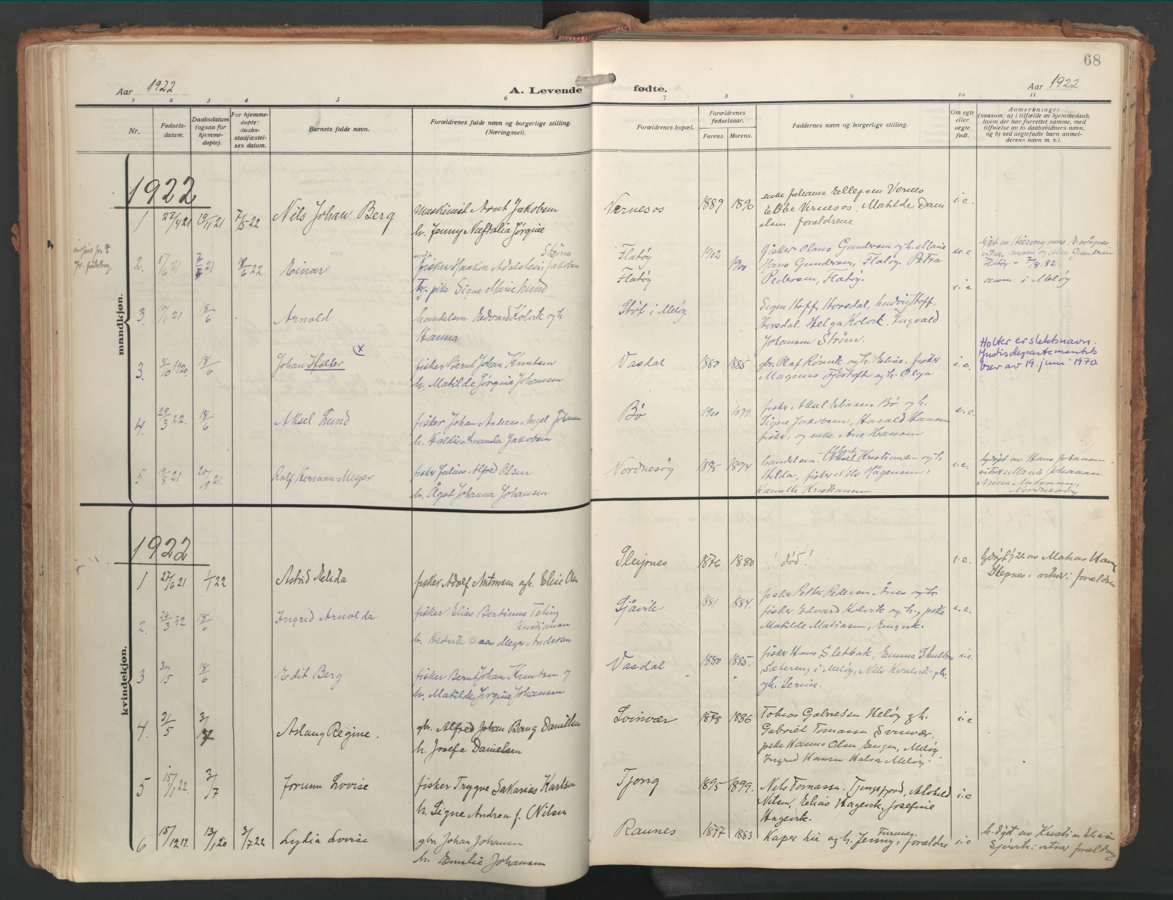 Ministerialprotokoller, klokkerbøker og fødselsregistre - Nordland, SAT/A-1459/841/L0614: Parish register (official) no. 841A17, 1911-1925, p. 68