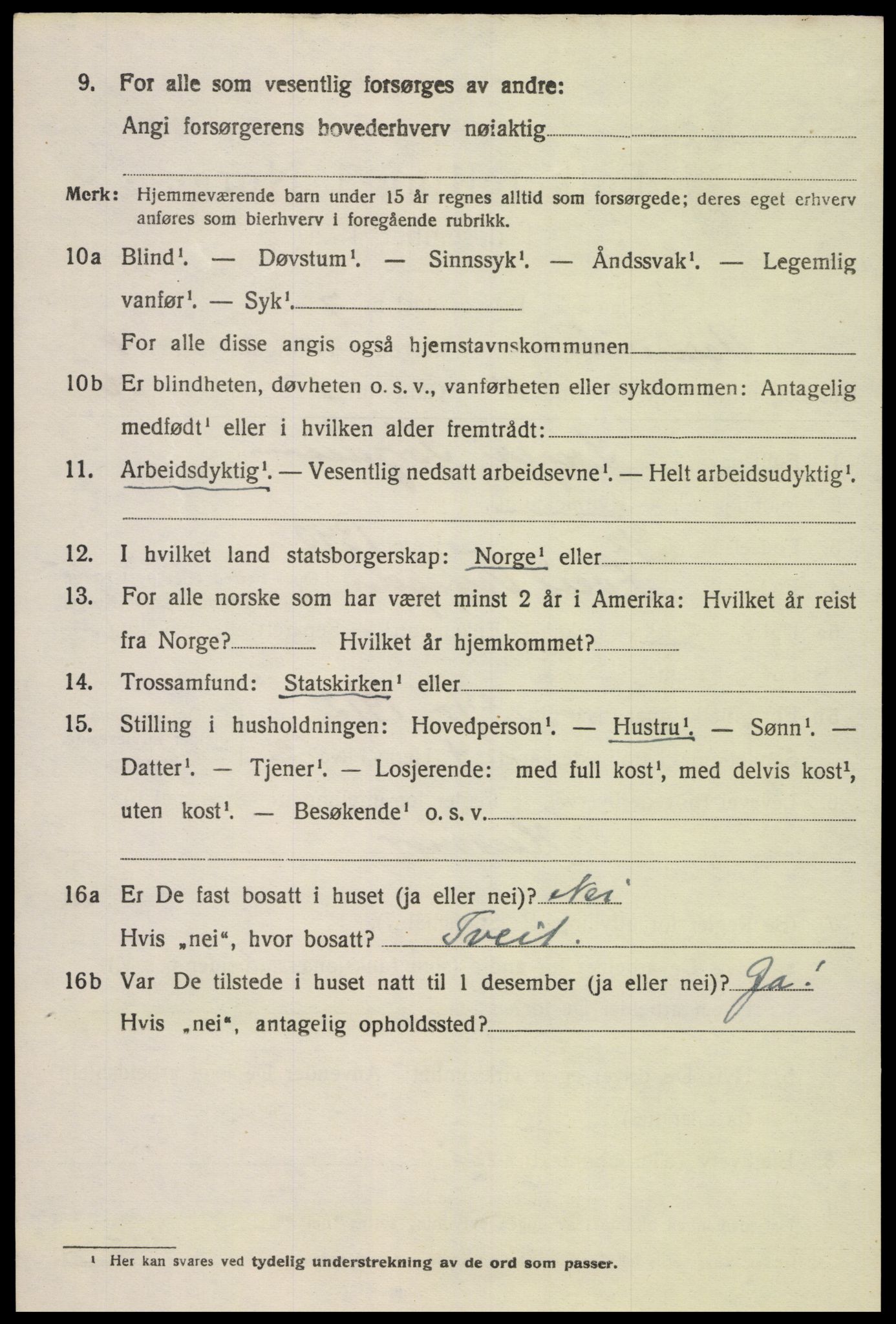 SAK, 1920 census for Vennesla, 1920, p. 2983