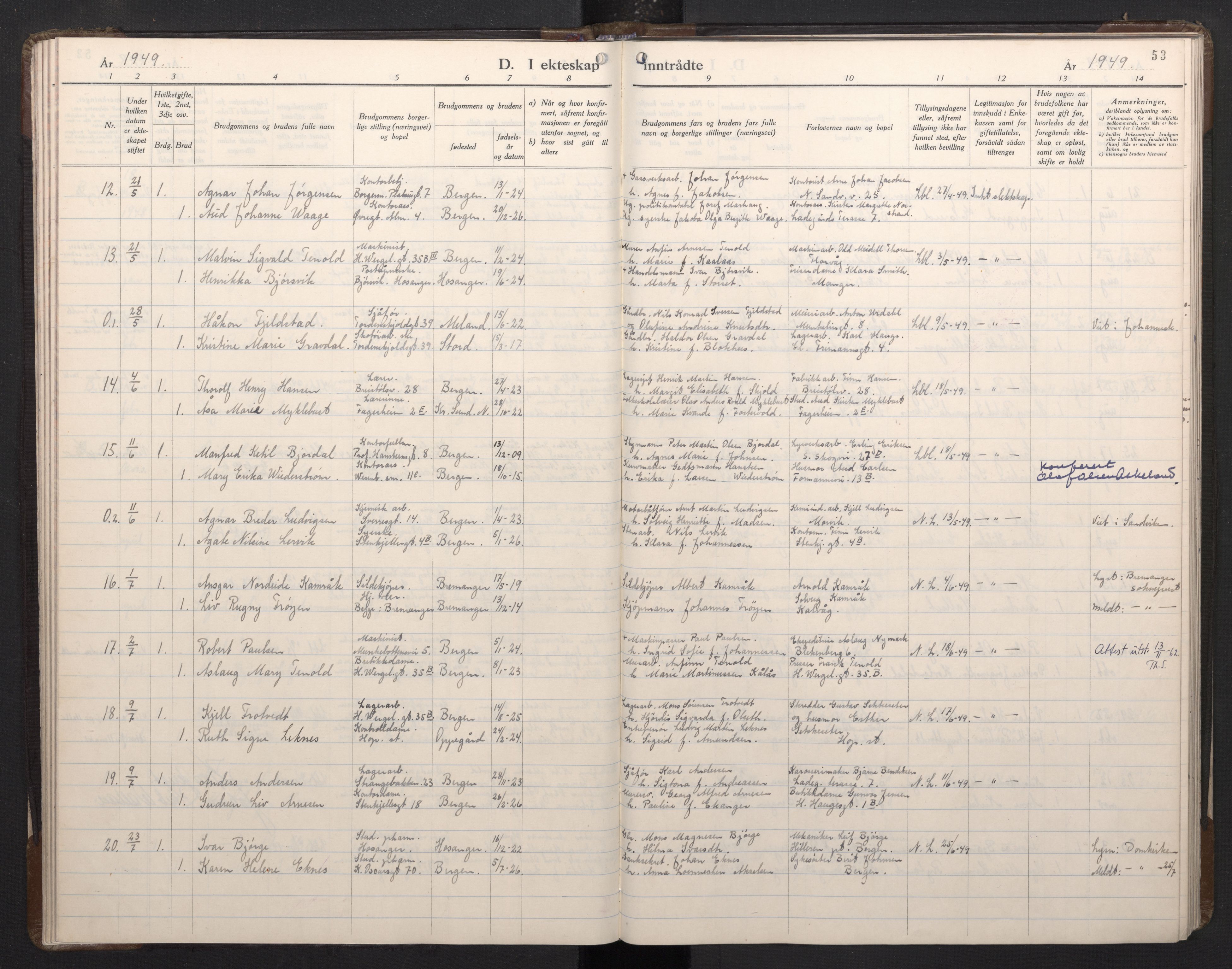 Mariakirken Sokneprestembete, AV/SAB-A-76901/H/Haa/L0019: Parish register (official) no. D 1, 1939-1963, p. 52b-53a