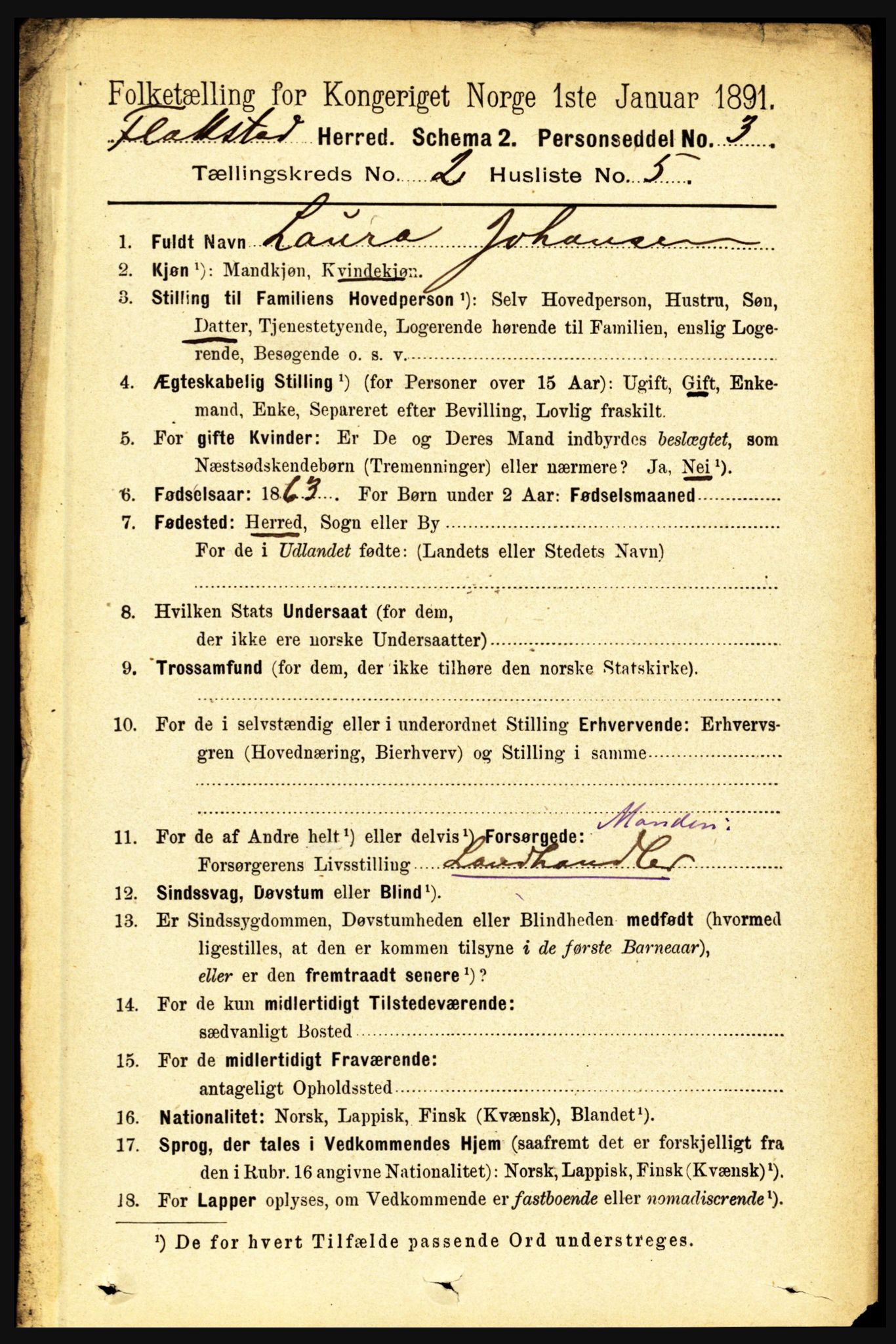 RA, 1891 census for 1859 Flakstad, 1891, p. 635