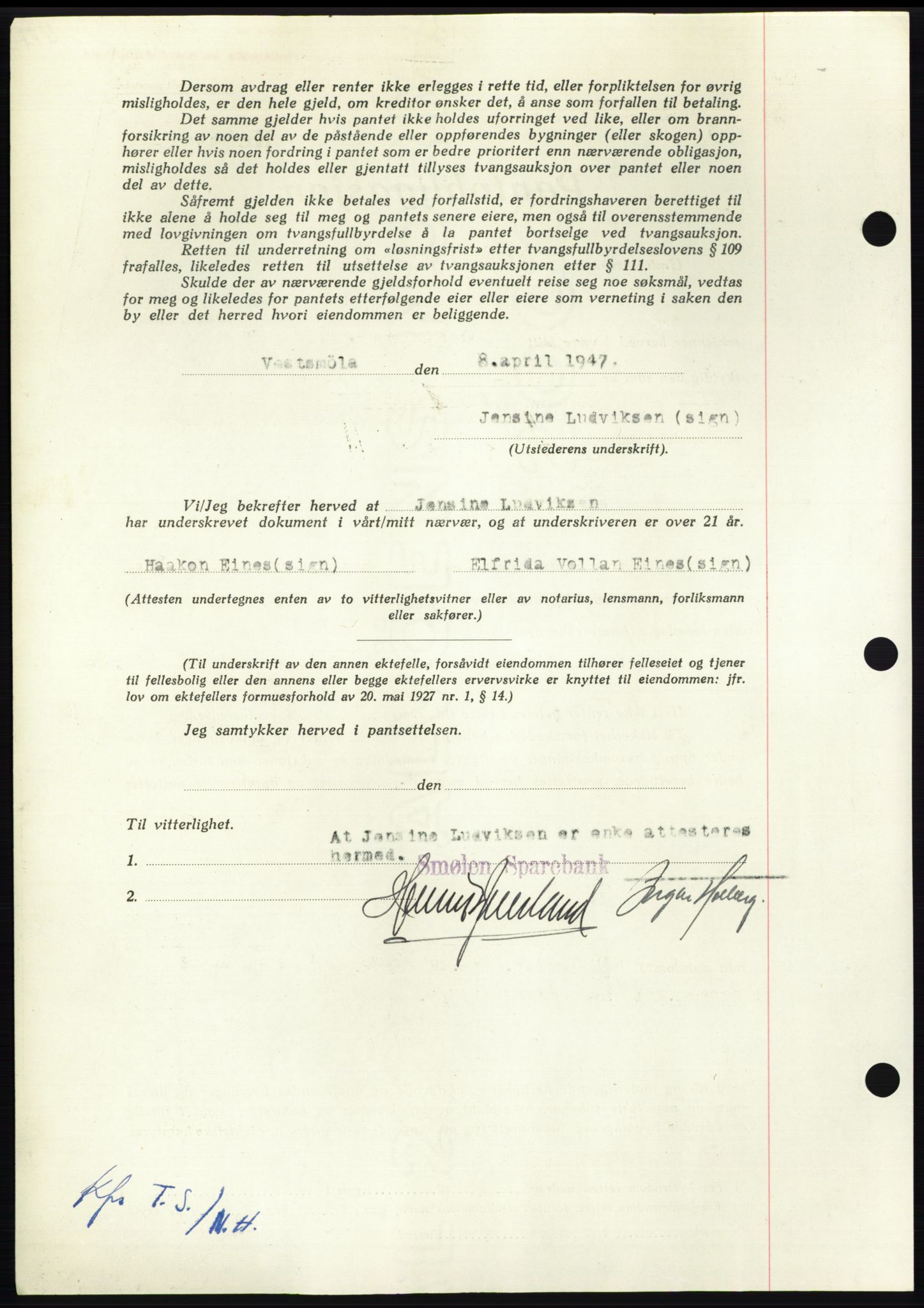 Nordmøre sorenskriveri, AV/SAT-A-4132/1/2/2Ca: Mortgage book no. B96, 1947-1947, Diary no: : 1383/1947