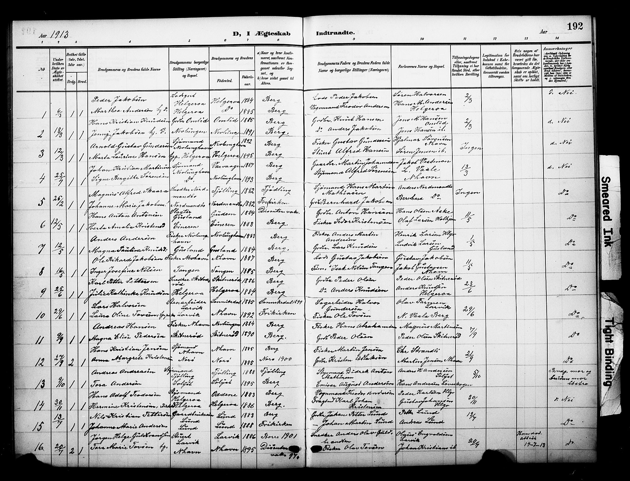 Brunlanes kirkebøker, AV/SAKO-A-342/G/Gb/L0003: Parish register (copy) no. II 3, 1903-1928, p. 192