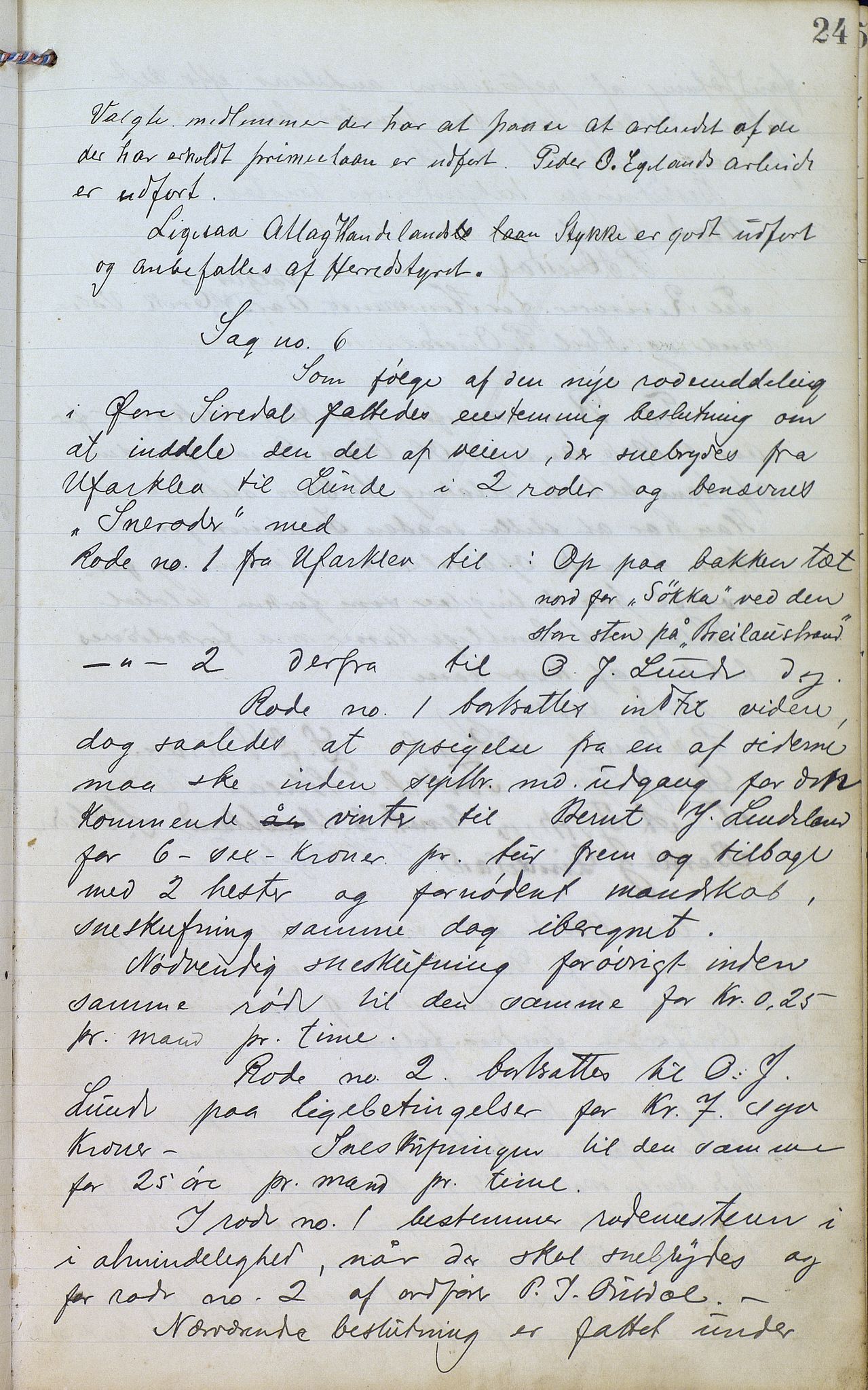 Øvre Sirdal kommune - Formannskapet/Kommunestyret, ARKSOR/1046ØS120/A/L0001: Møtebok (d), 1905-1917, p. 24