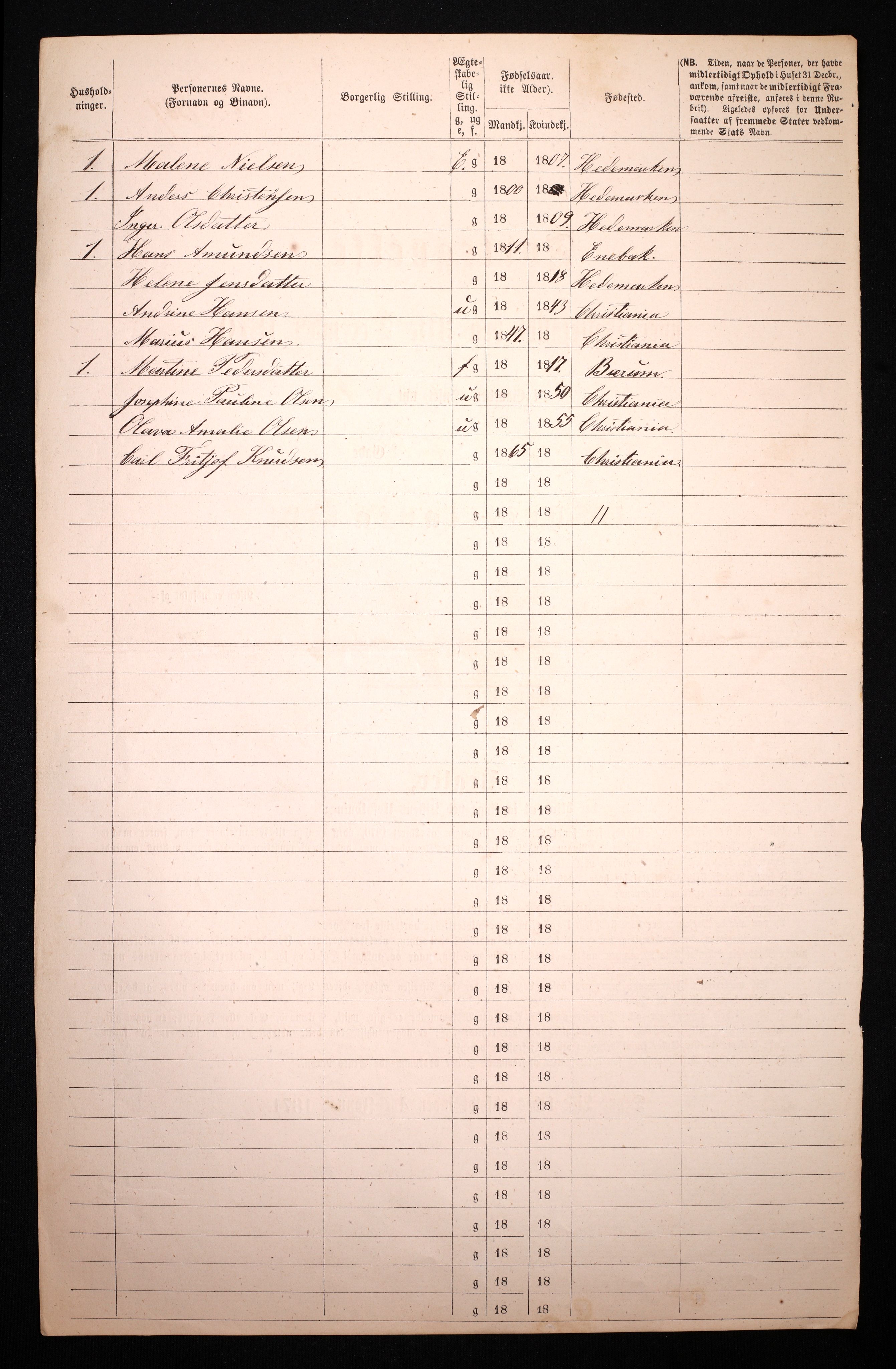 RA, 1870 census for 0301 Kristiania, 1870, p. 3560