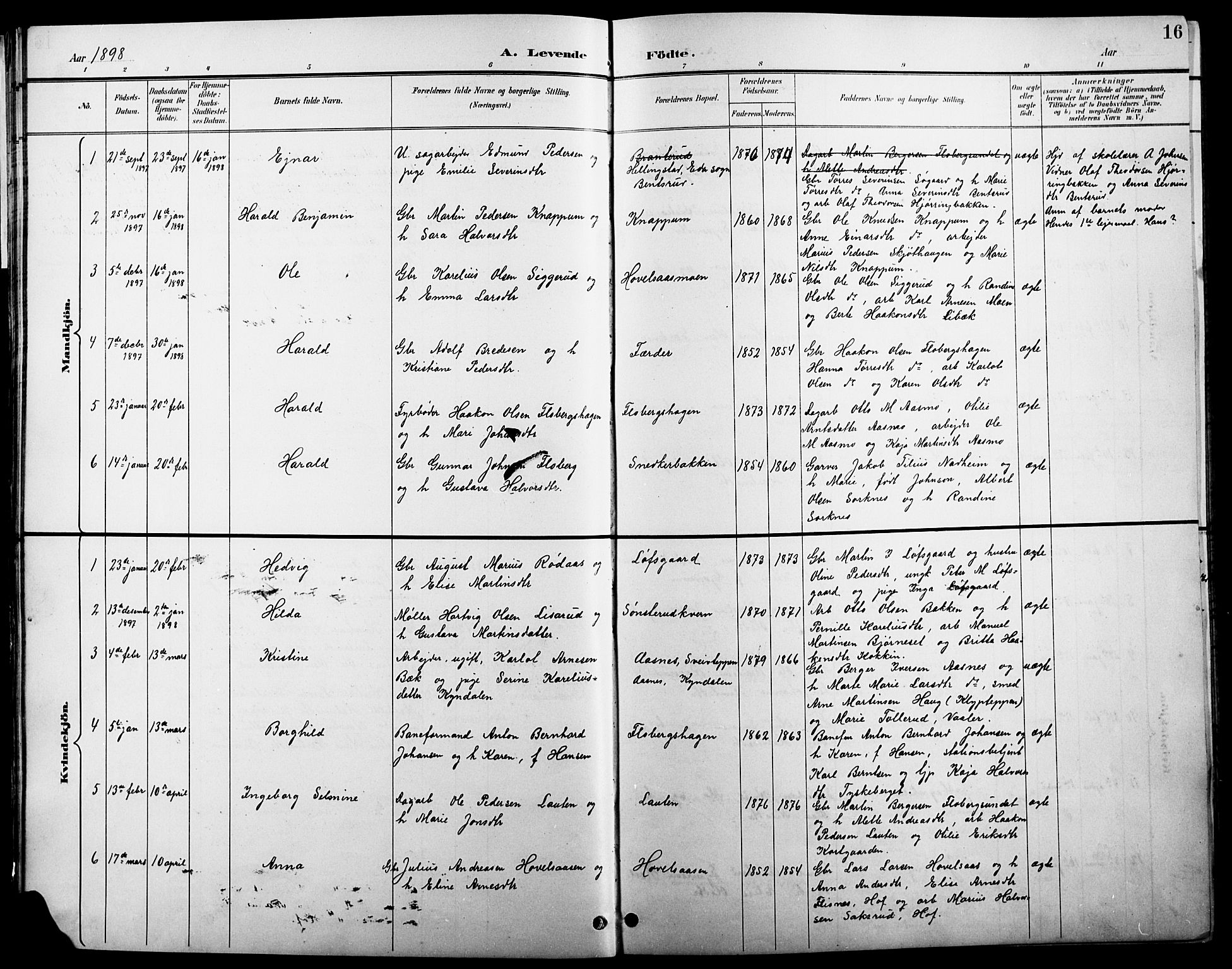 Åsnes prestekontor, AV/SAH-PREST-042/H/Ha/Hab/L0004: Parish register (copy) no. 4, 1895-1909, p. 16