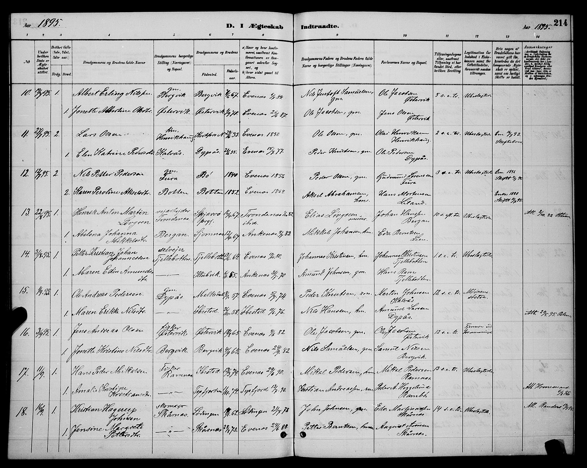 Ministerialprotokoller, klokkerbøker og fødselsregistre - Nordland, AV/SAT-A-1459/863/L0914: Parish register (copy) no. 863C04, 1886-1897, p. 214