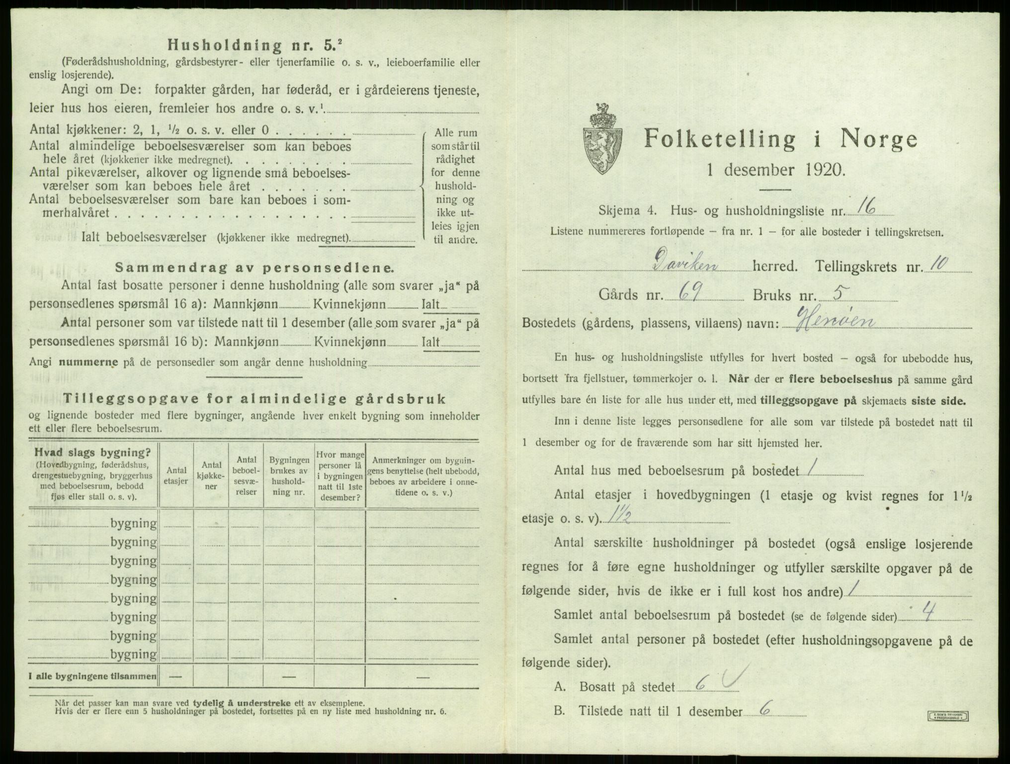 SAB, 1920 census for Davik, 1920, p. 721