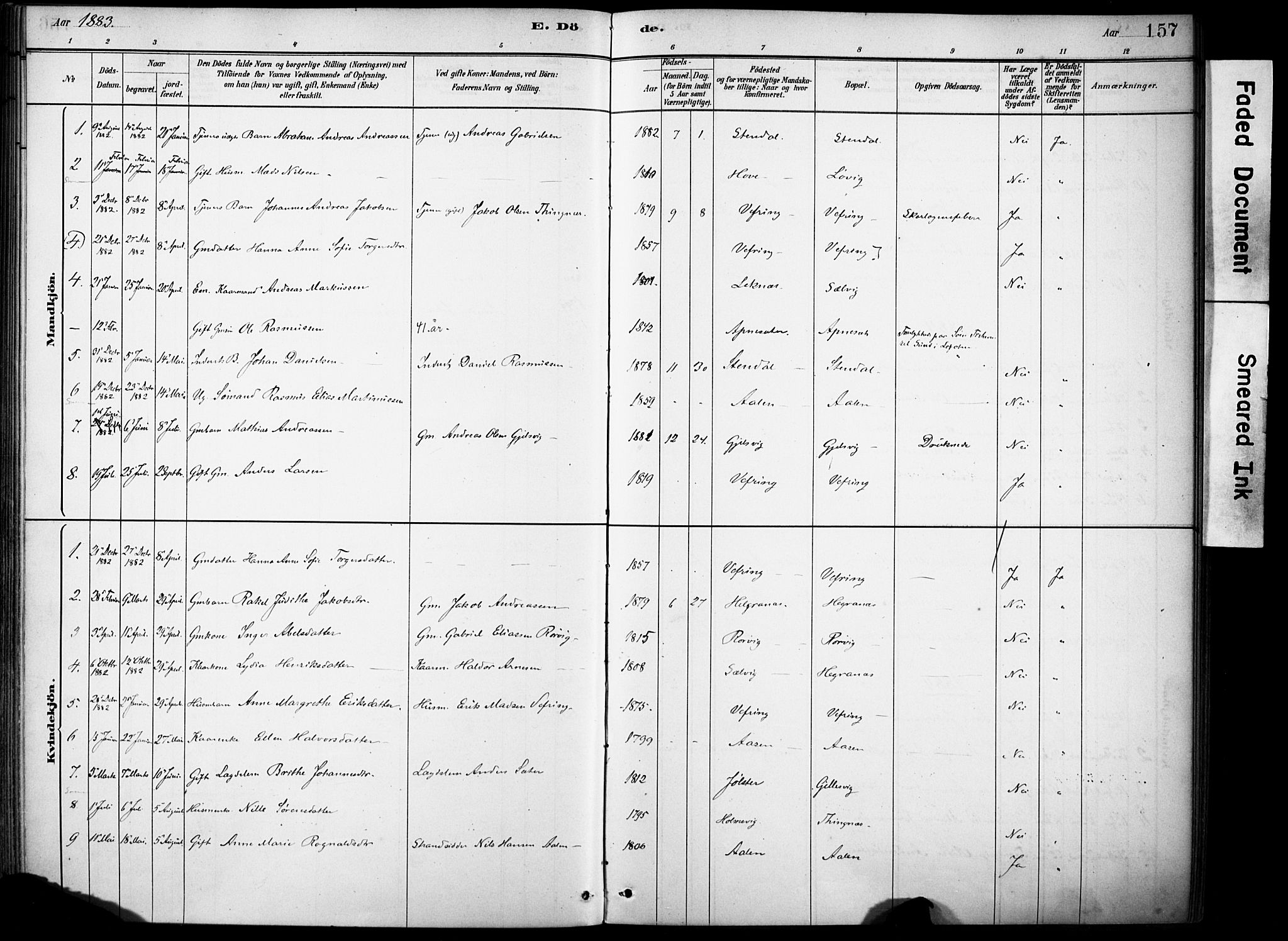 Førde sokneprestembete, AV/SAB-A-79901/H/Haa/Haae/L0001: Parish register (official) no. E 1, 1881-1911, p. 157