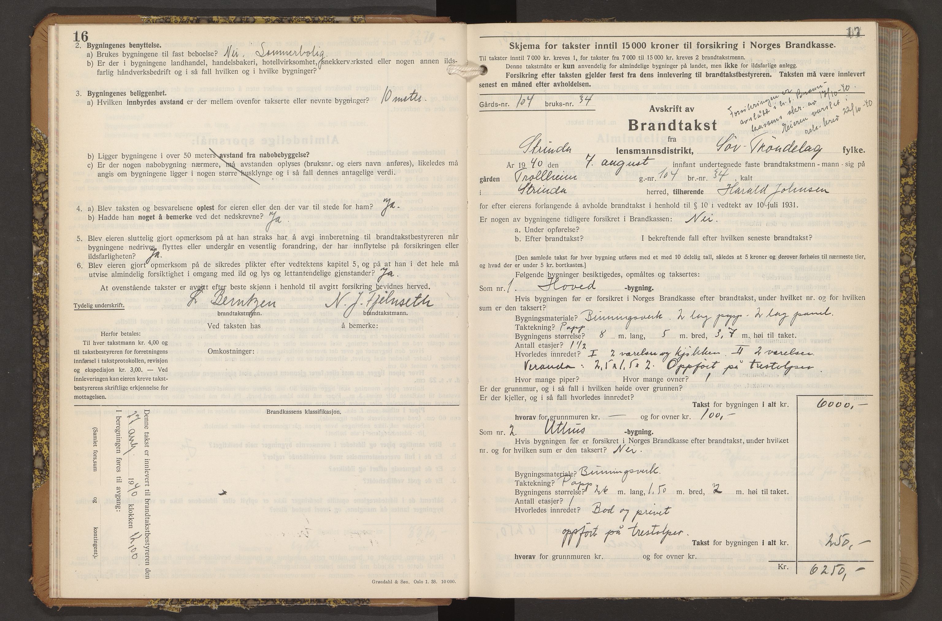 Norges Brannkasse Strinda, AV/SAT-A-5516/Fb/L0009: Branntakstprotokoll, 1940-1946, p. 16-17