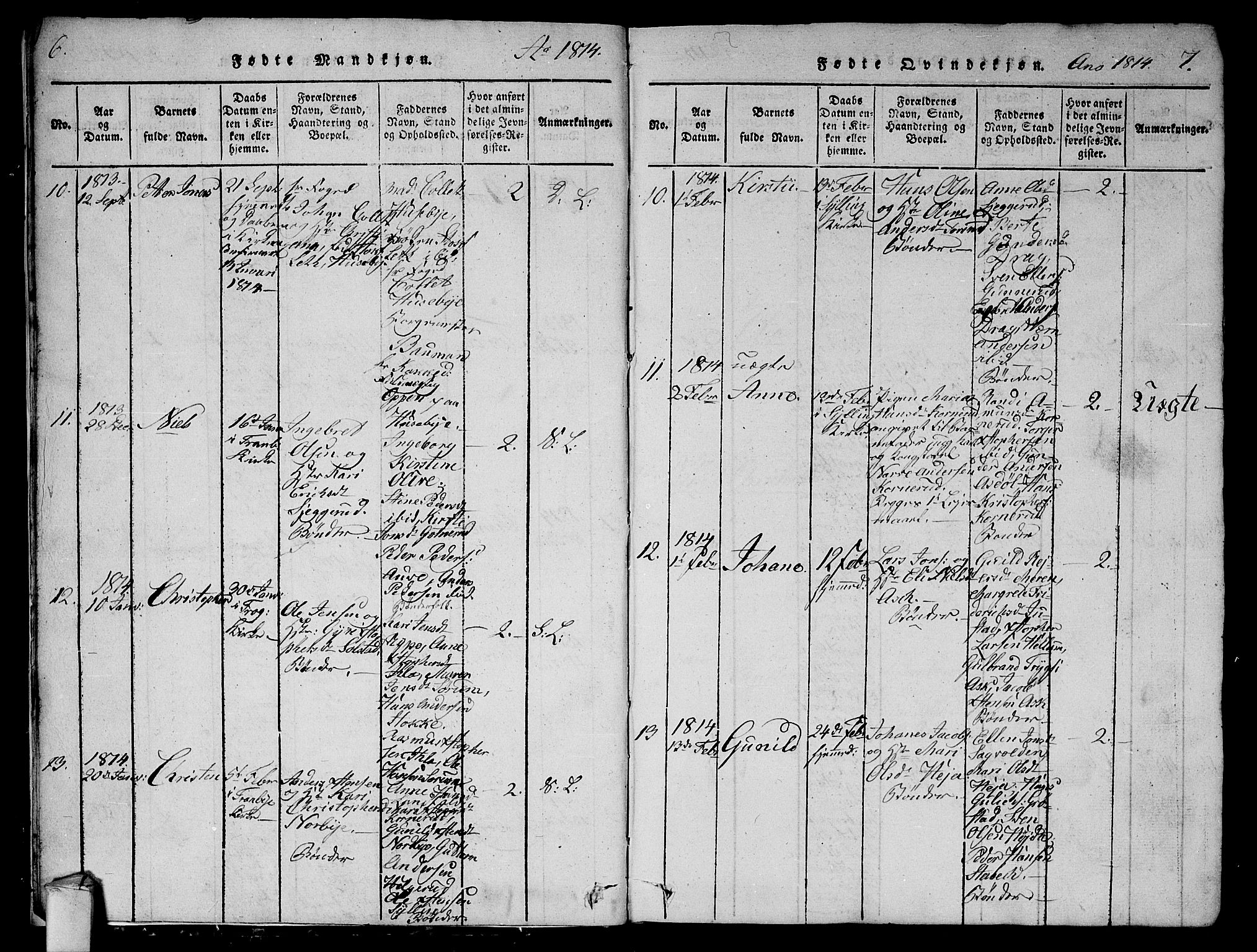 Lier kirkebøker, AV/SAKO-A-230/G/Ga/L0001: Parish register (copy) no. I 1, 1813-1824, p. 6-7