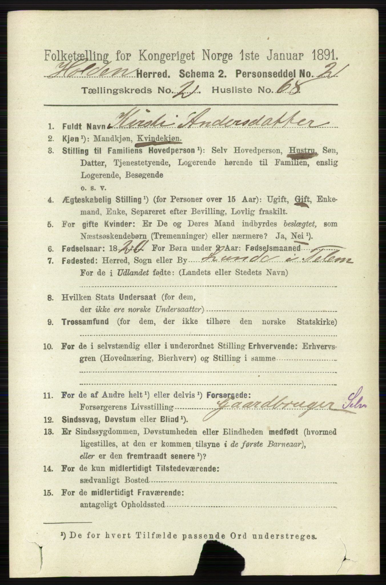 RA, 1891 census for 0819 Holla, 1891, p. 1261