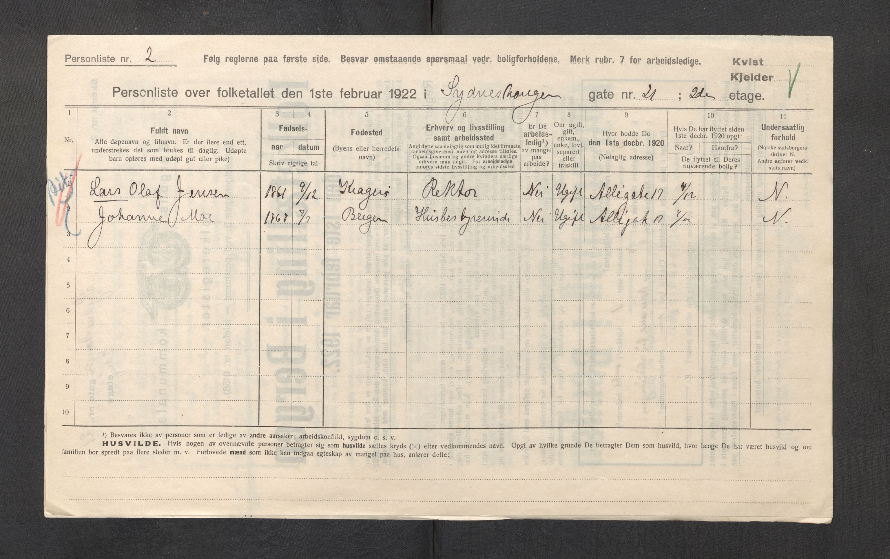 SAB, Municipal Census 1922 for Bergen, 1922, p. 42458