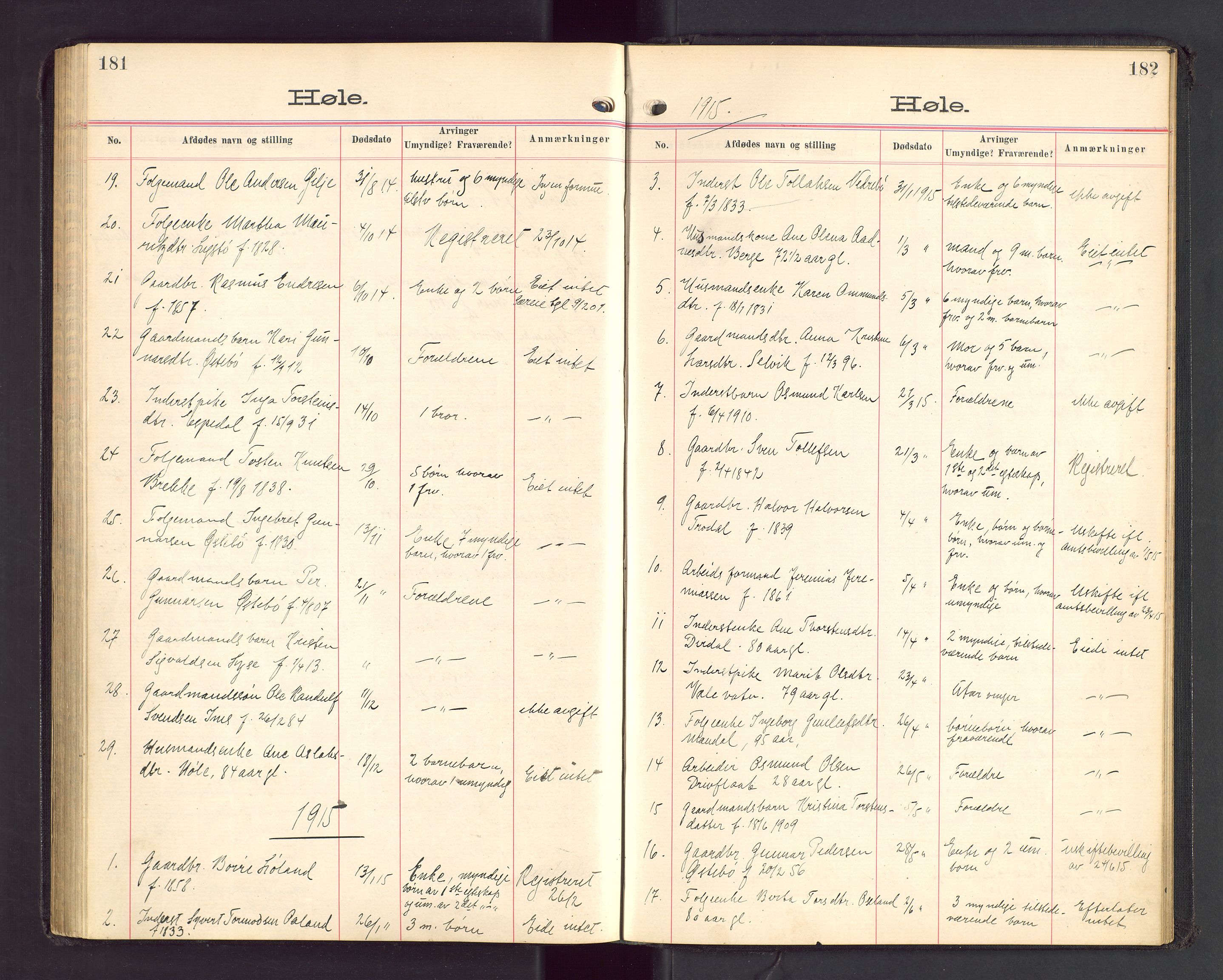 Ryfylke tingrett, AV/SAST-A-100055/001/IV/IVA/L0003: Dødsfallsprotokoll, 1913-1919, p. 181-182