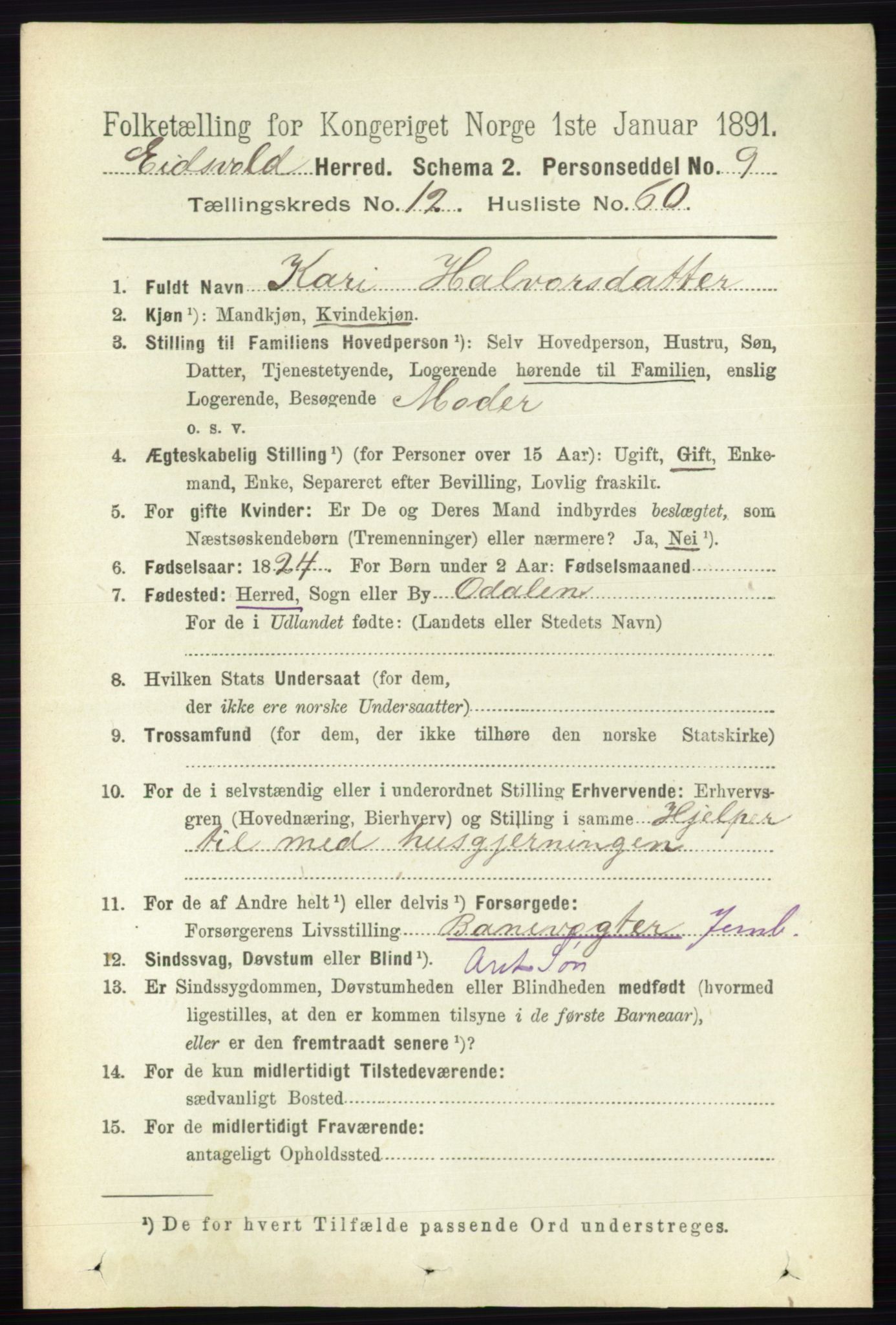 RA, 1891 census for 0237 Eidsvoll, 1891, p. 8828