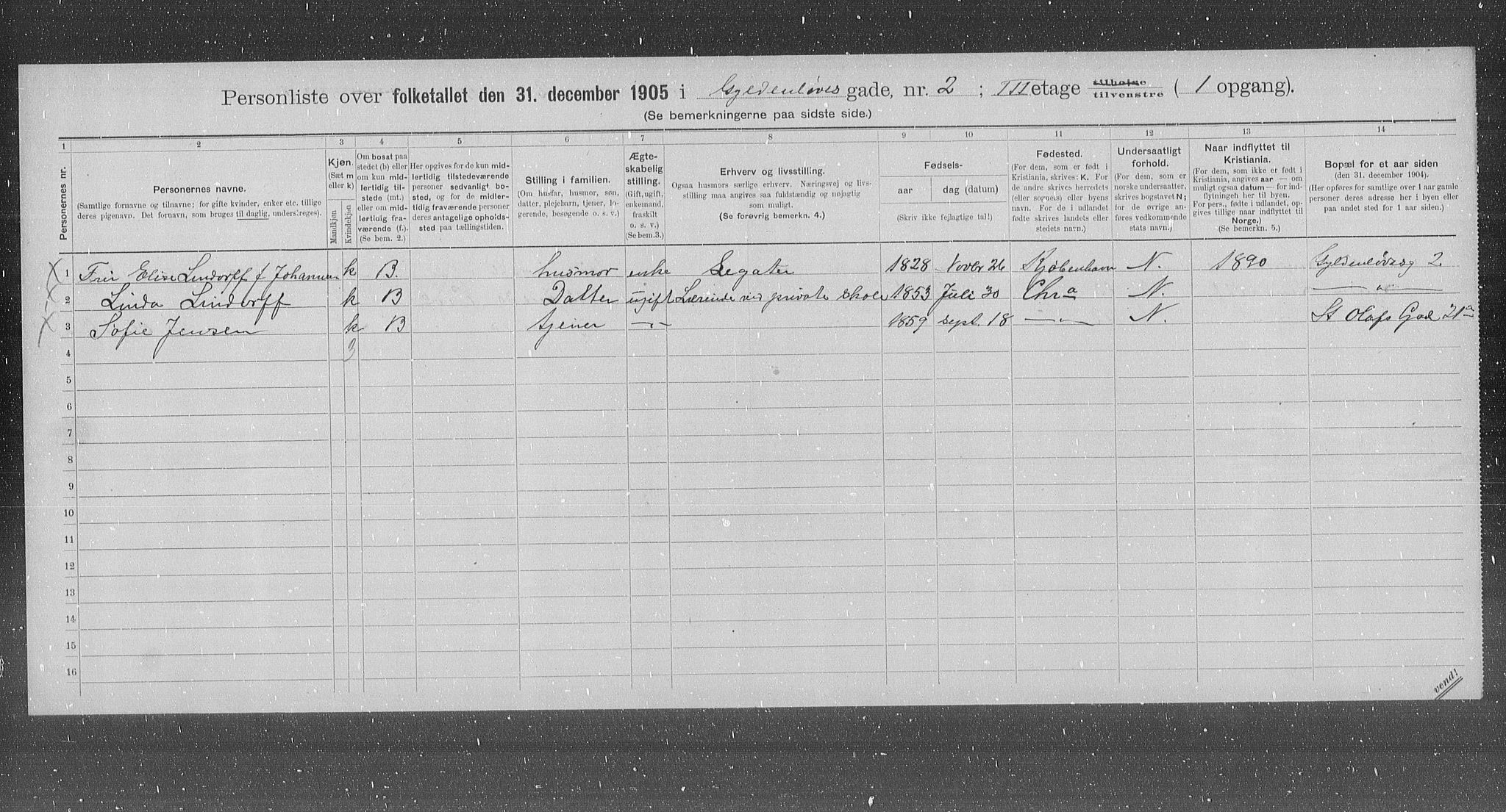 OBA, Municipal Census 1905 for Kristiania, 1905, p. 17079