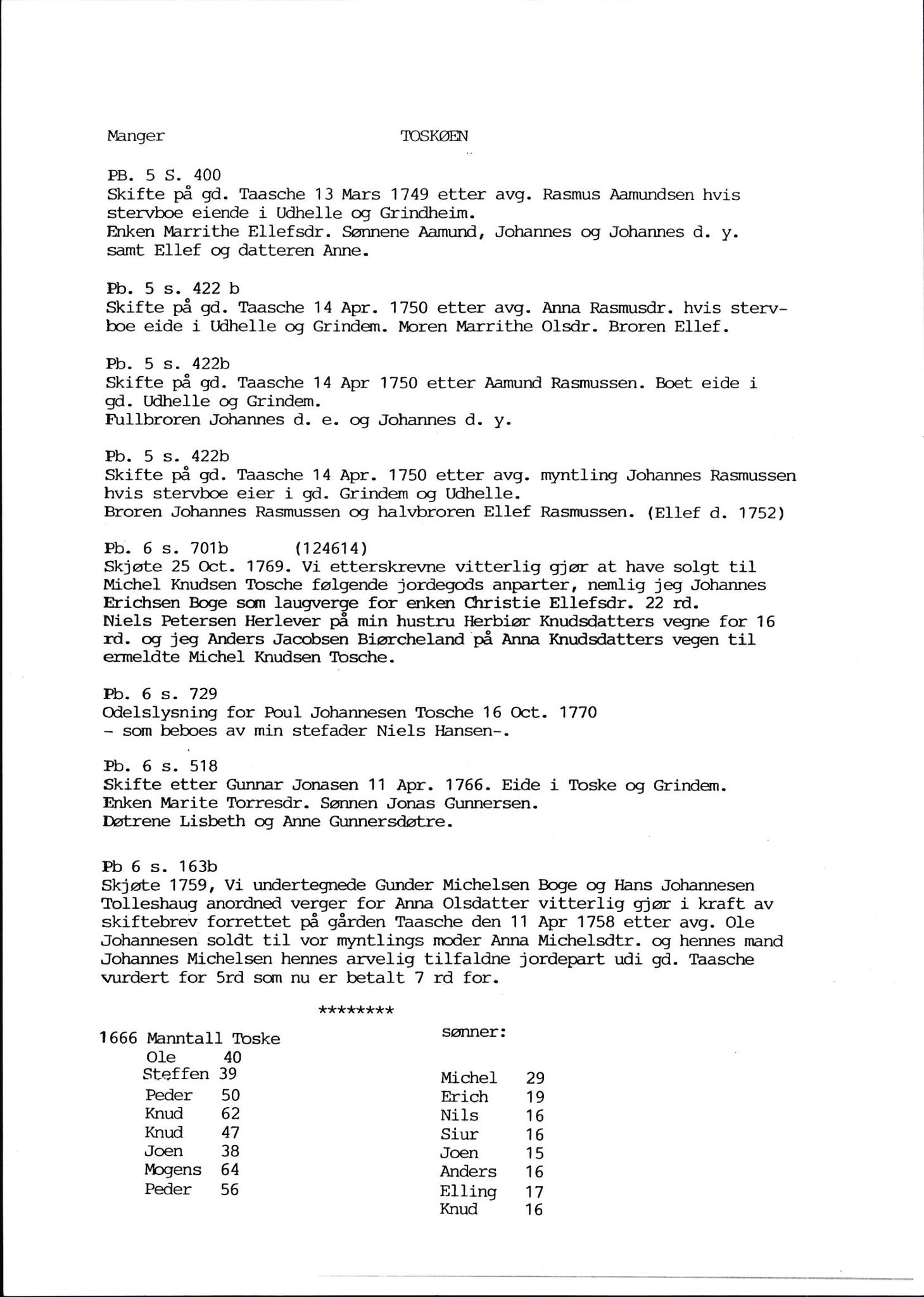 Samling av fulltekstavskrifter, SAB/FULLTEKST/D/12/0001: Skifter og andre opplysninger fra gårder i Manger prestegjeld (soknene Herdla, Bø, Sæbø og Manger) ca. 1700 - ca. 1800, 1700-1800, p. 55