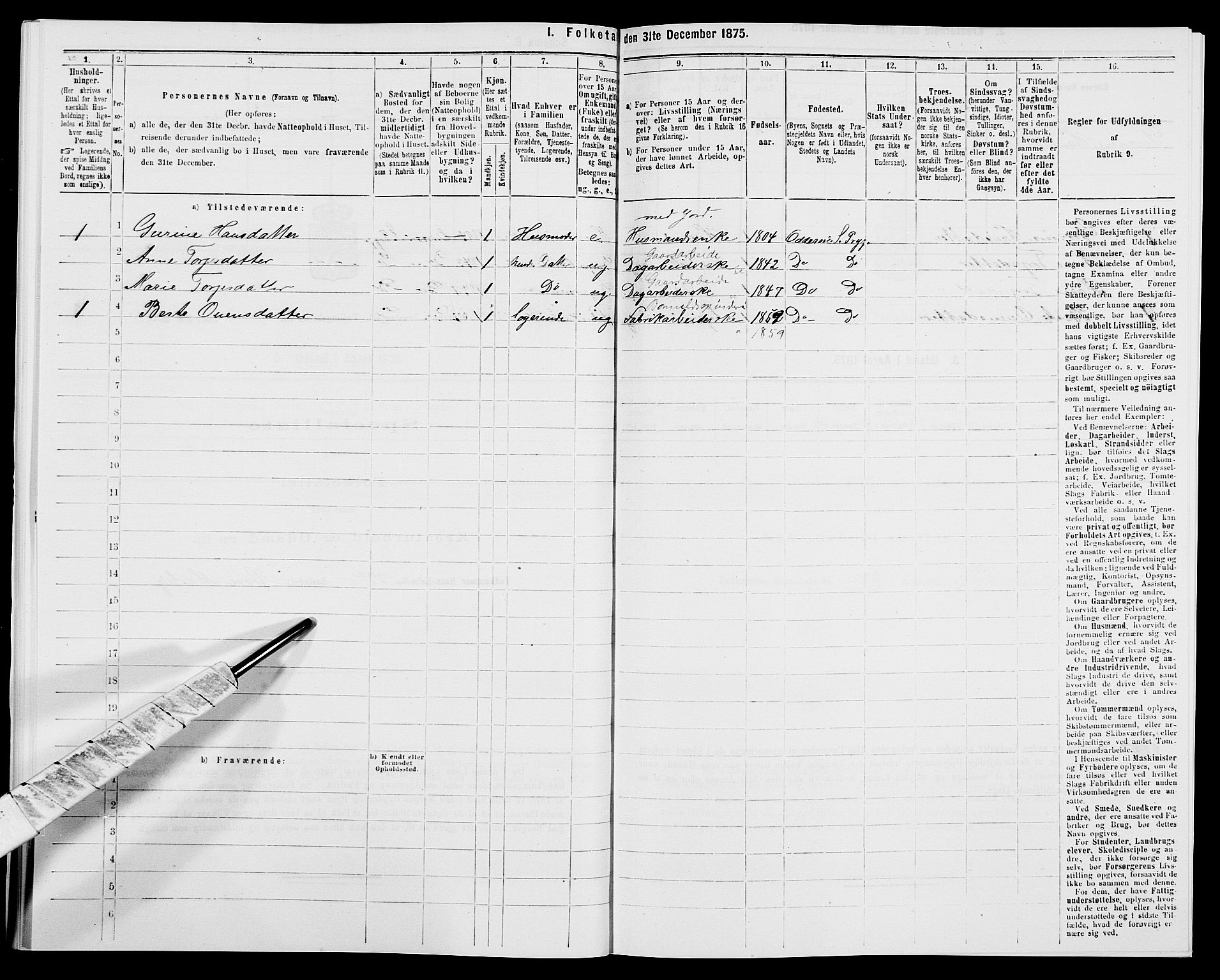 SAK, 1875 census for 1012P Oddernes, 1875, p. 611