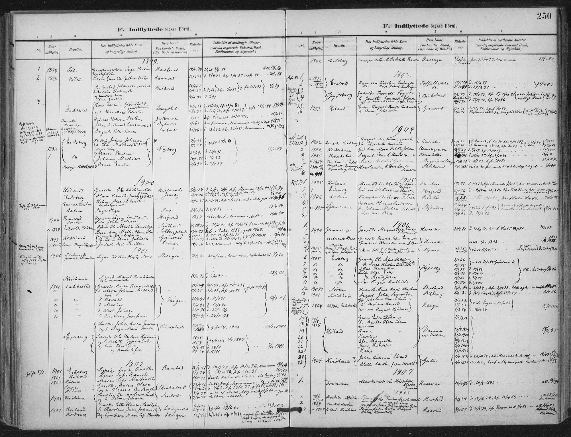 Trøgstad prestekontor Kirkebøker, AV/SAO-A-10925/F/Fa/L0011: Parish register (official) no. I 11, 1899-1919, p. 250