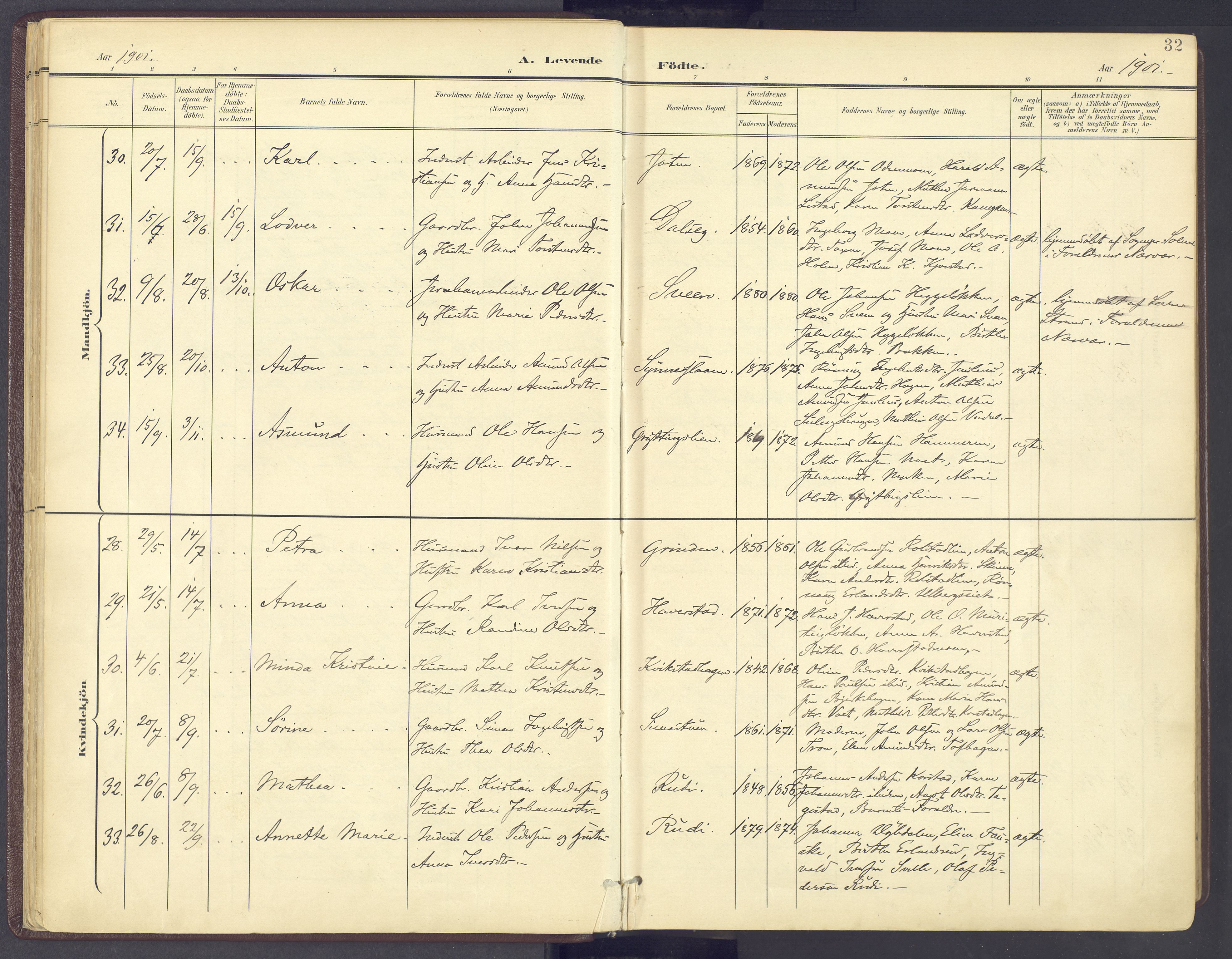 Sør-Fron prestekontor, AV/SAH-PREST-010/H/Ha/Haa/L0004: Parish register (official) no. 4, 1898-1919, p. 32