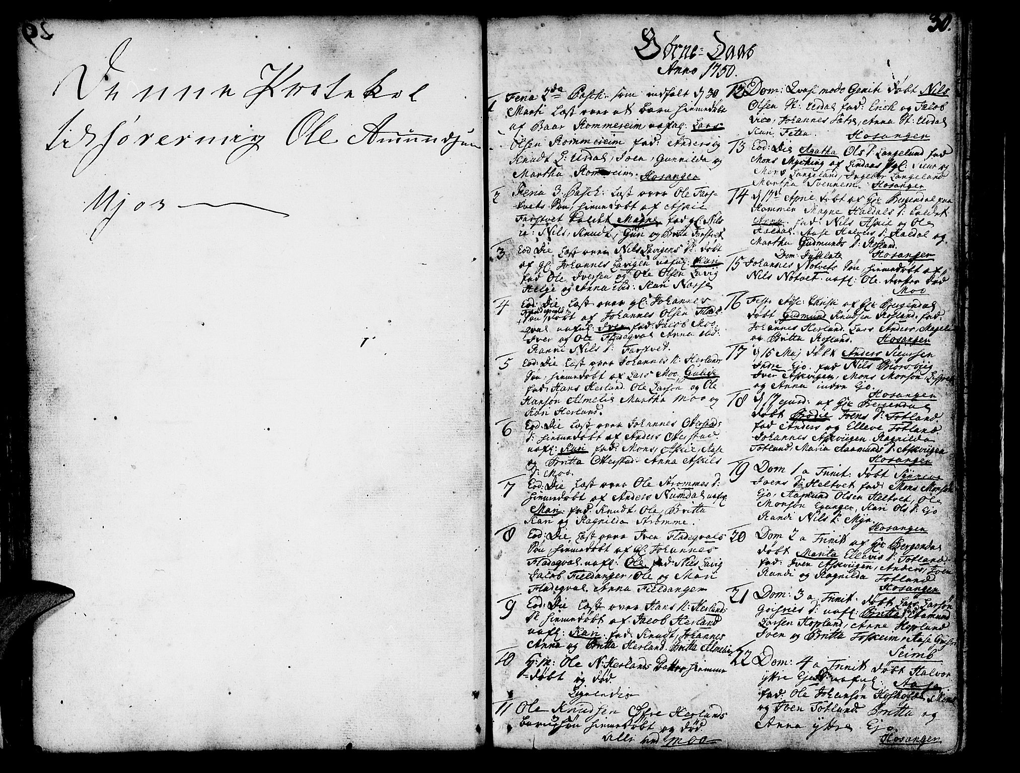Hosanger sokneprestembete, SAB/A-75801/H/Haa: Parish register (official) no. A 1 /1, 1750-1766, p. 30