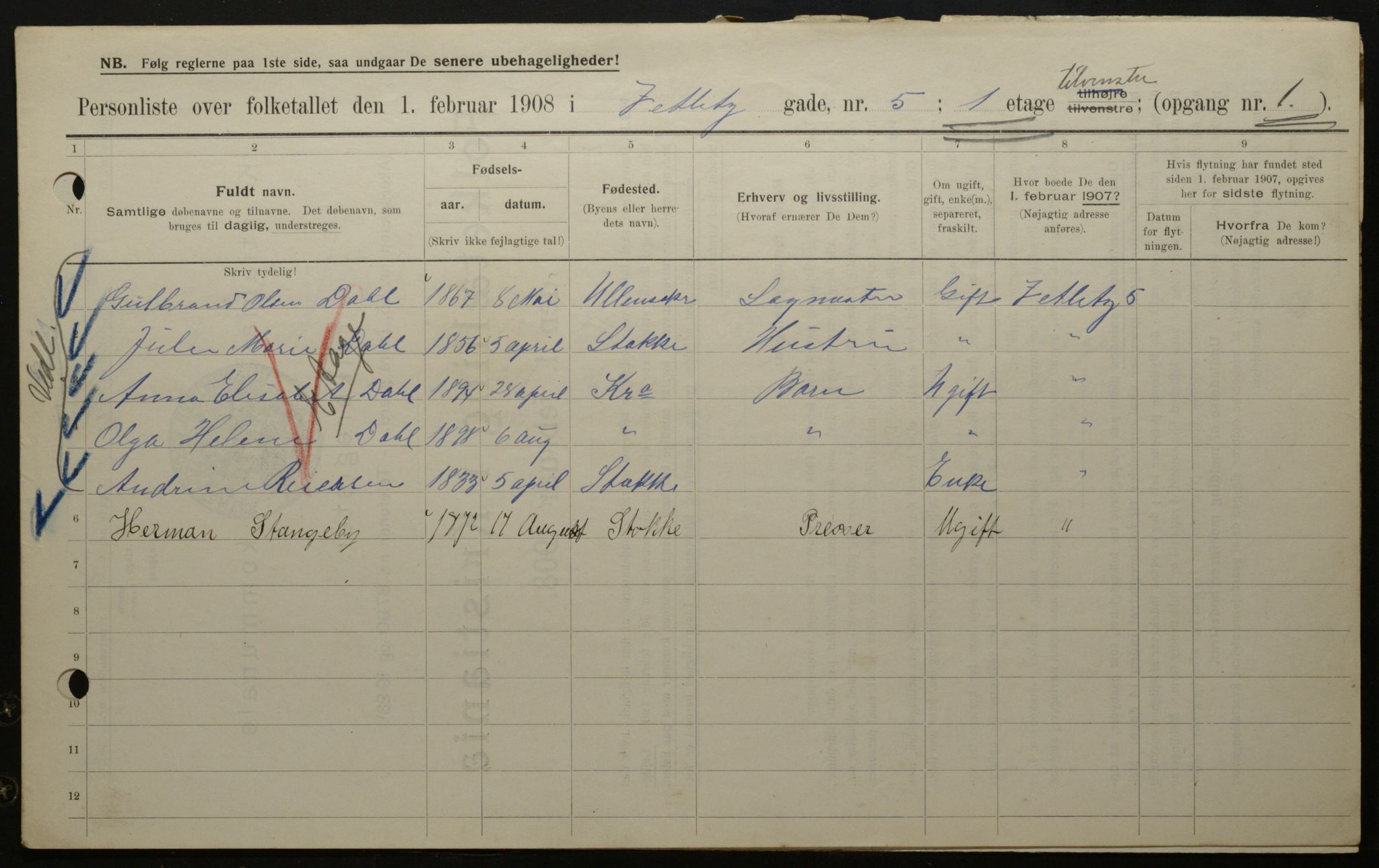 OBA, Municipal Census 1908 for Kristiania, 1908, p. 115567